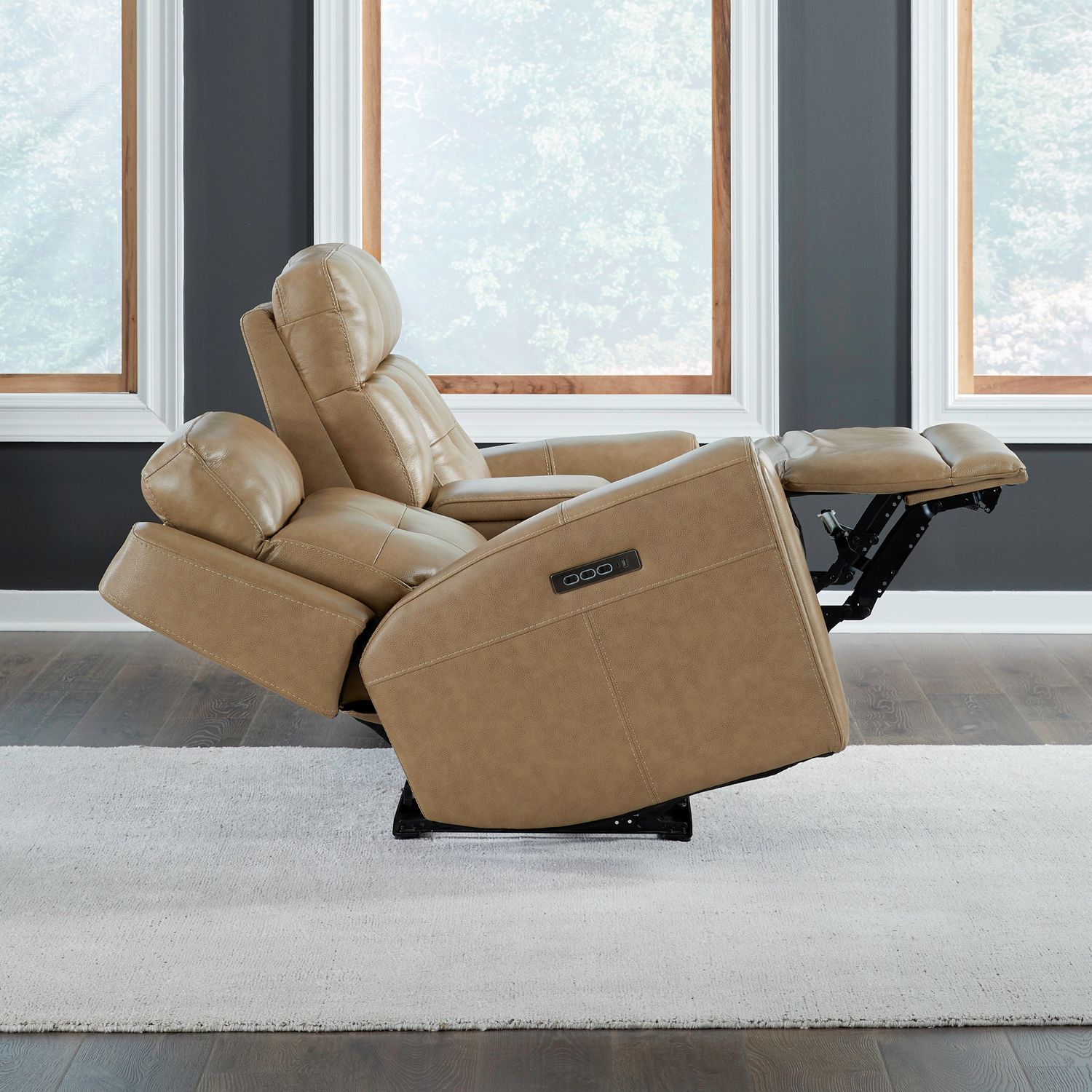 Carrington Leather Power Reclining Living Room Set - York Sand