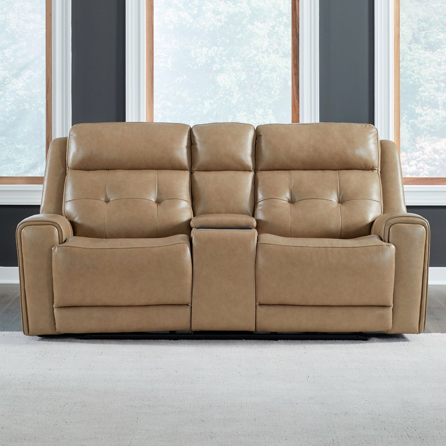 Carrington Leather Power Reclining Loveseat with Console & USB