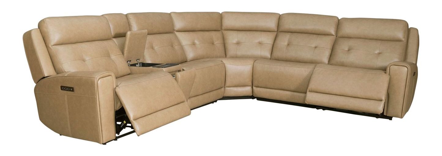 Carrington Leather 6-Piece Power Reclining Sectional w/USB Chargers