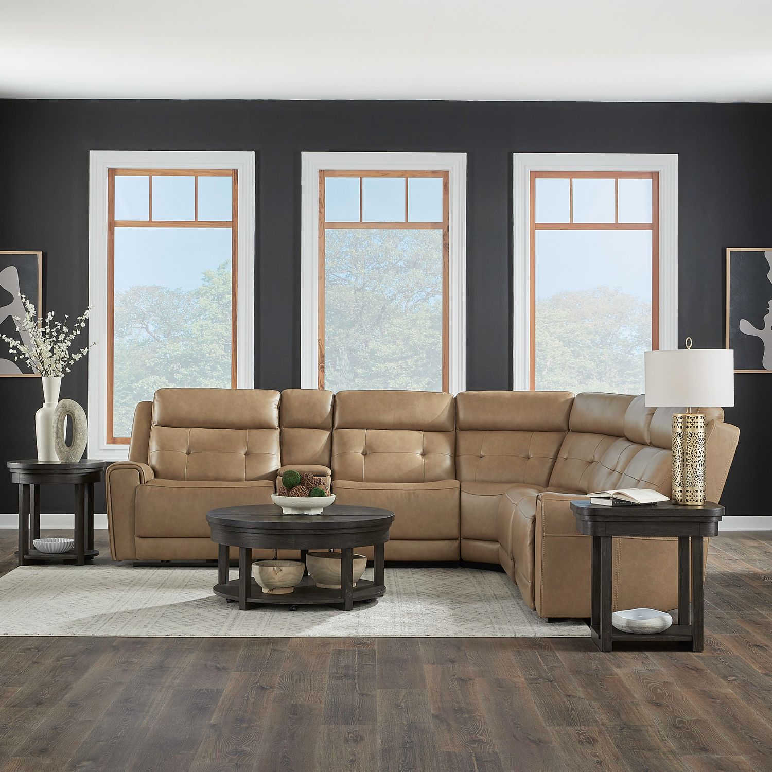 Carrington Leather Power Reclining Living Room Set - York Sand
