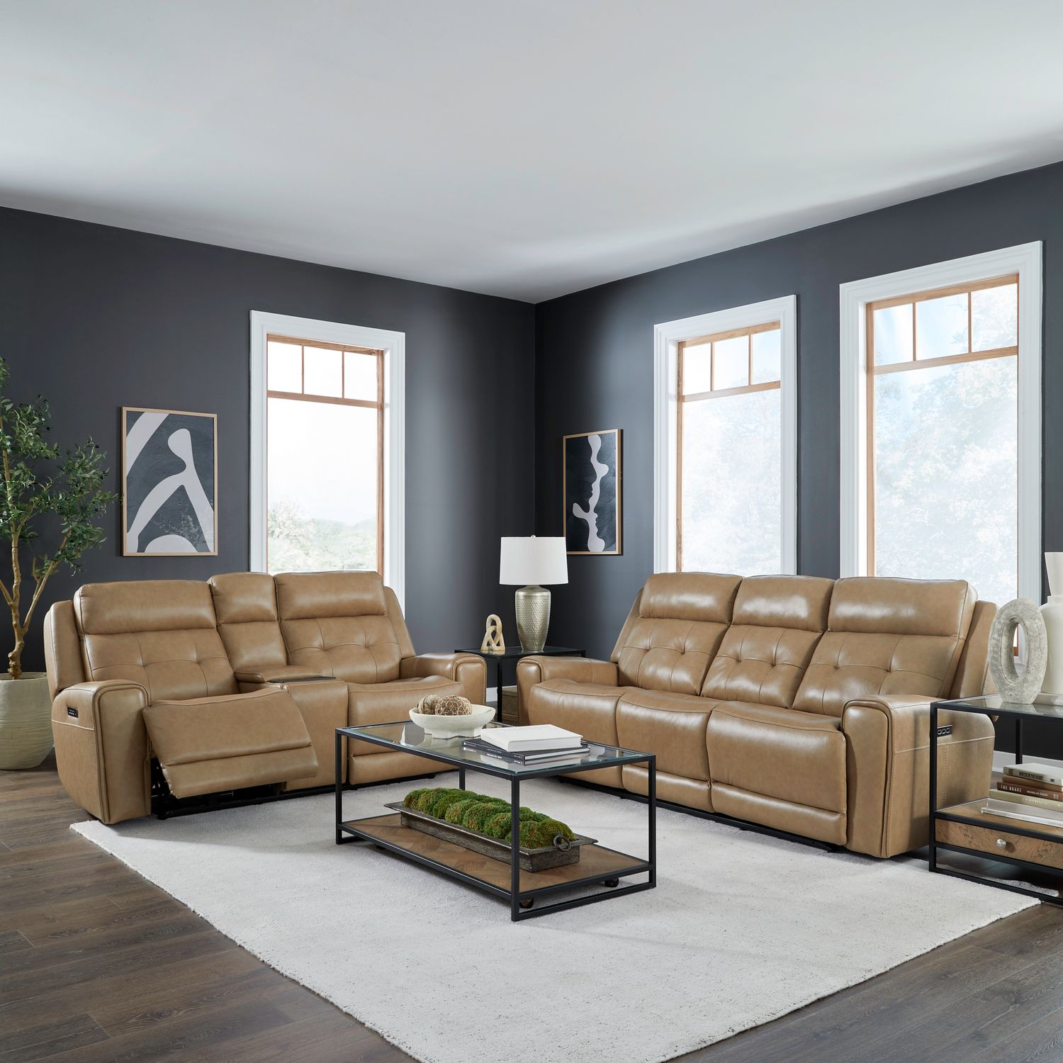 Carrington Leather Power Reclining Sofa with USB | Triple Power