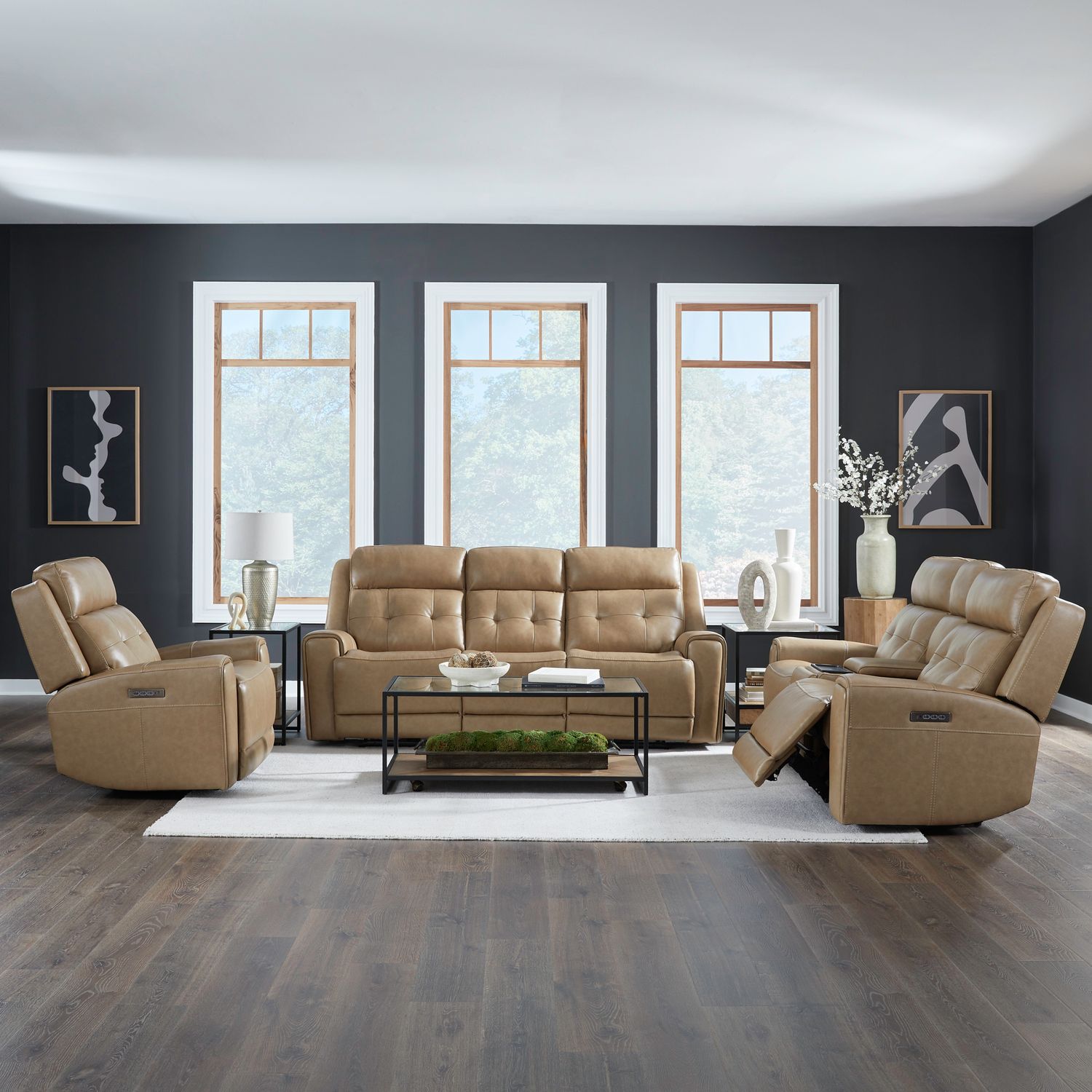 Carrington Leather Power Reclining Loveseat with Console & USB
