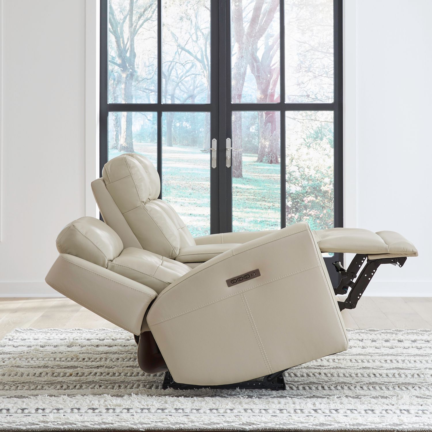 Carrington Leather Power Reclining Living Room Set - Baja Stone