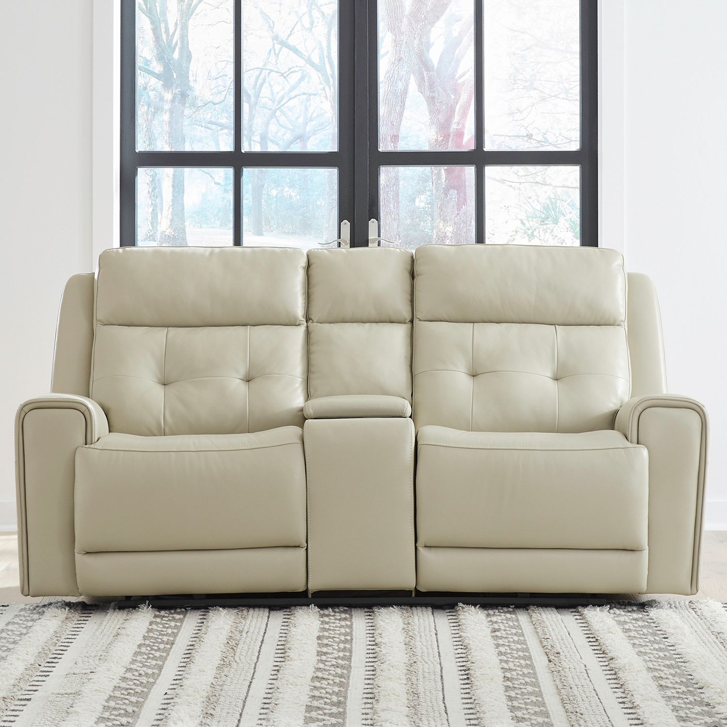 Carrington Leather Power Reclining Loveseat w/Console & USB Chargers