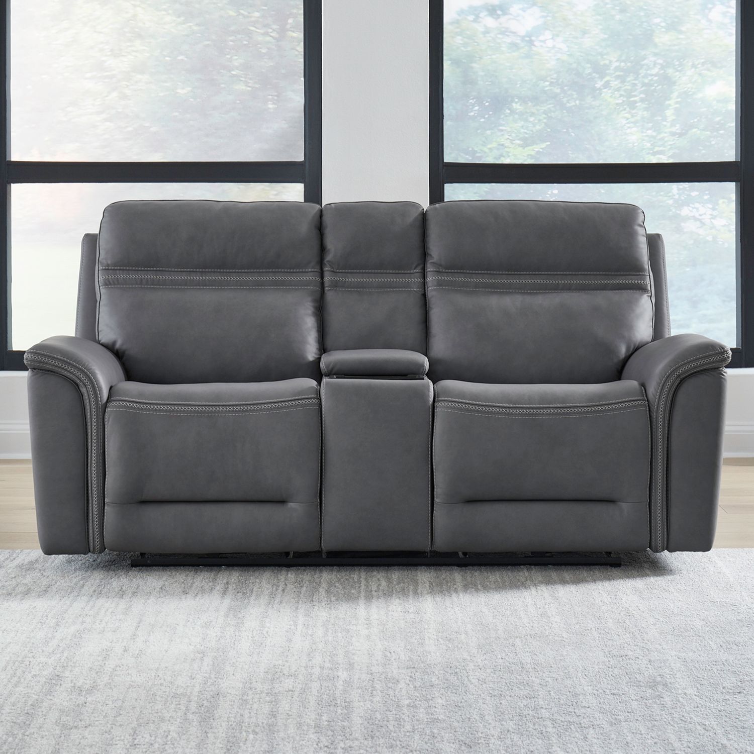 Cooper Leather Zero Gravity Living Room Set | Blue Gray