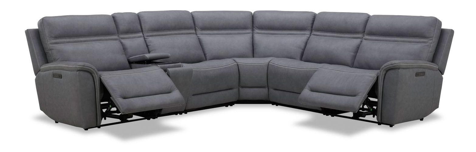 Cooper Leather 6-Piece Power Reclining Sectional w/USB Chargers