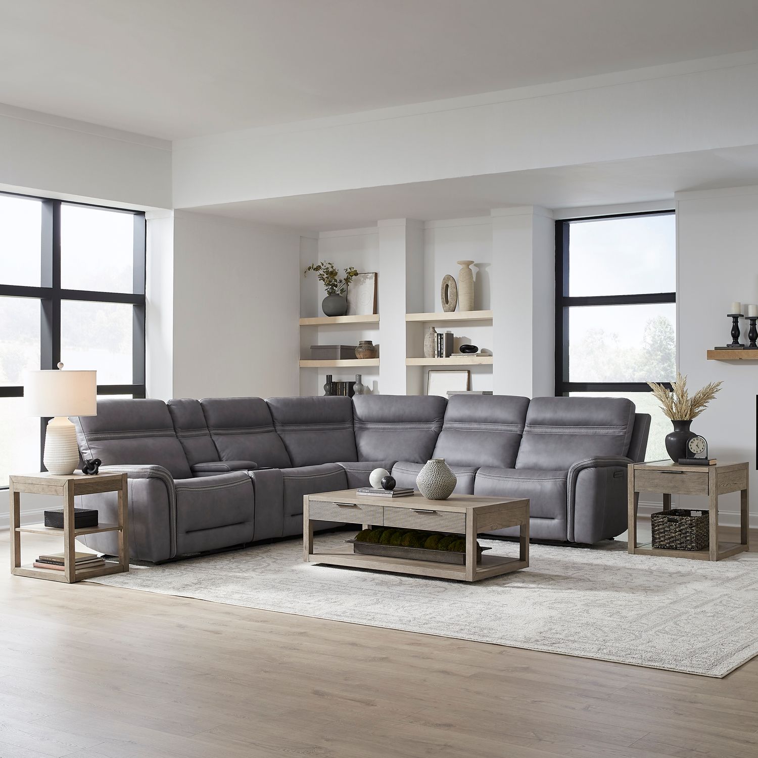 Cooper Leather 6-Piece Power Reclining Sectional w/USB Chargers