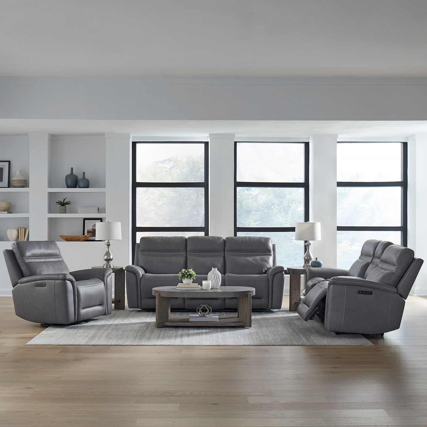 Cooper Leather Zero Gravity Living Room Set | Blue Gray