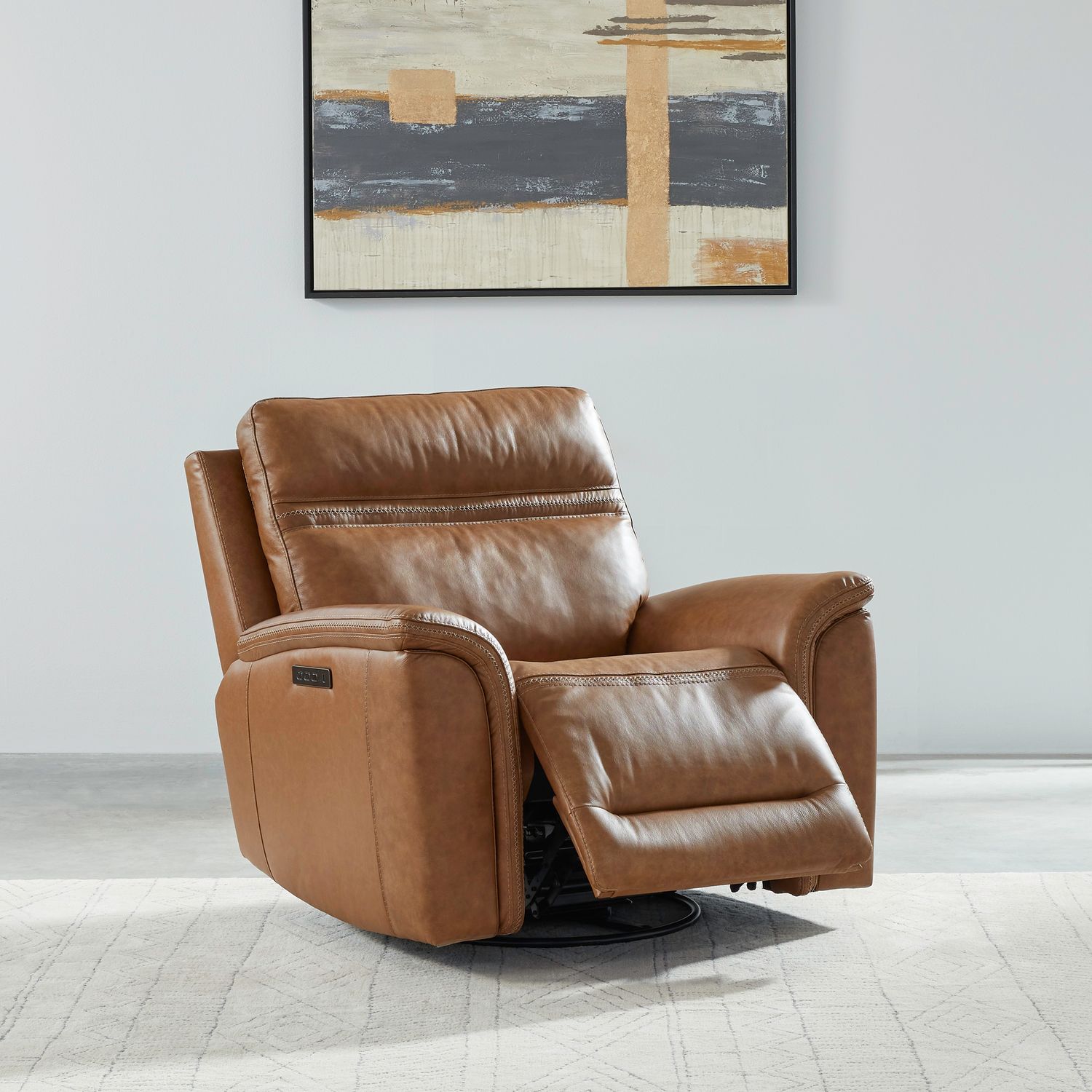 Cooper Leather Swivel Power Recliner w/USB Chargers