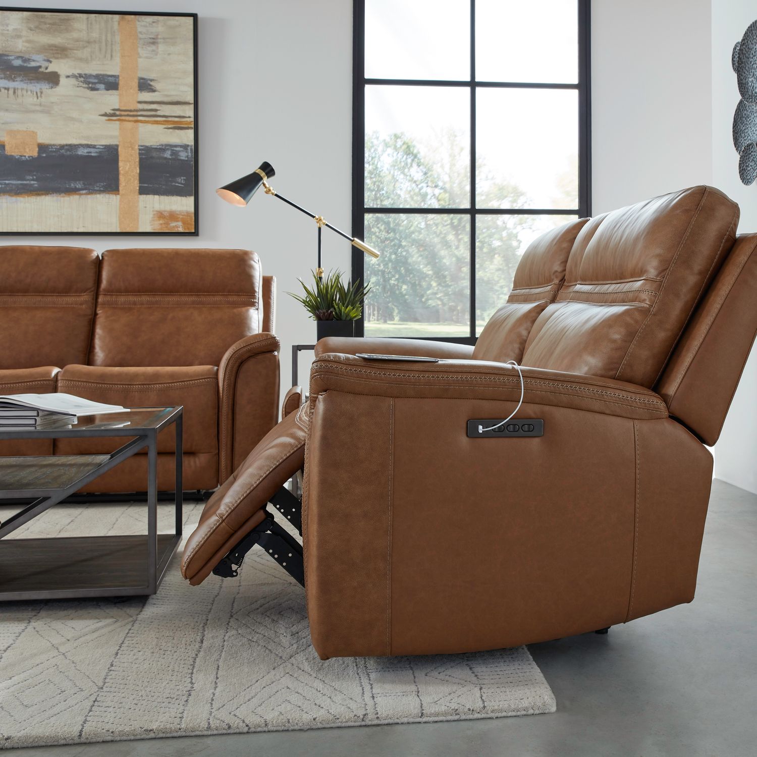 Cooper Leather Power Reclining Loveseat w/Console & USB Chargers
