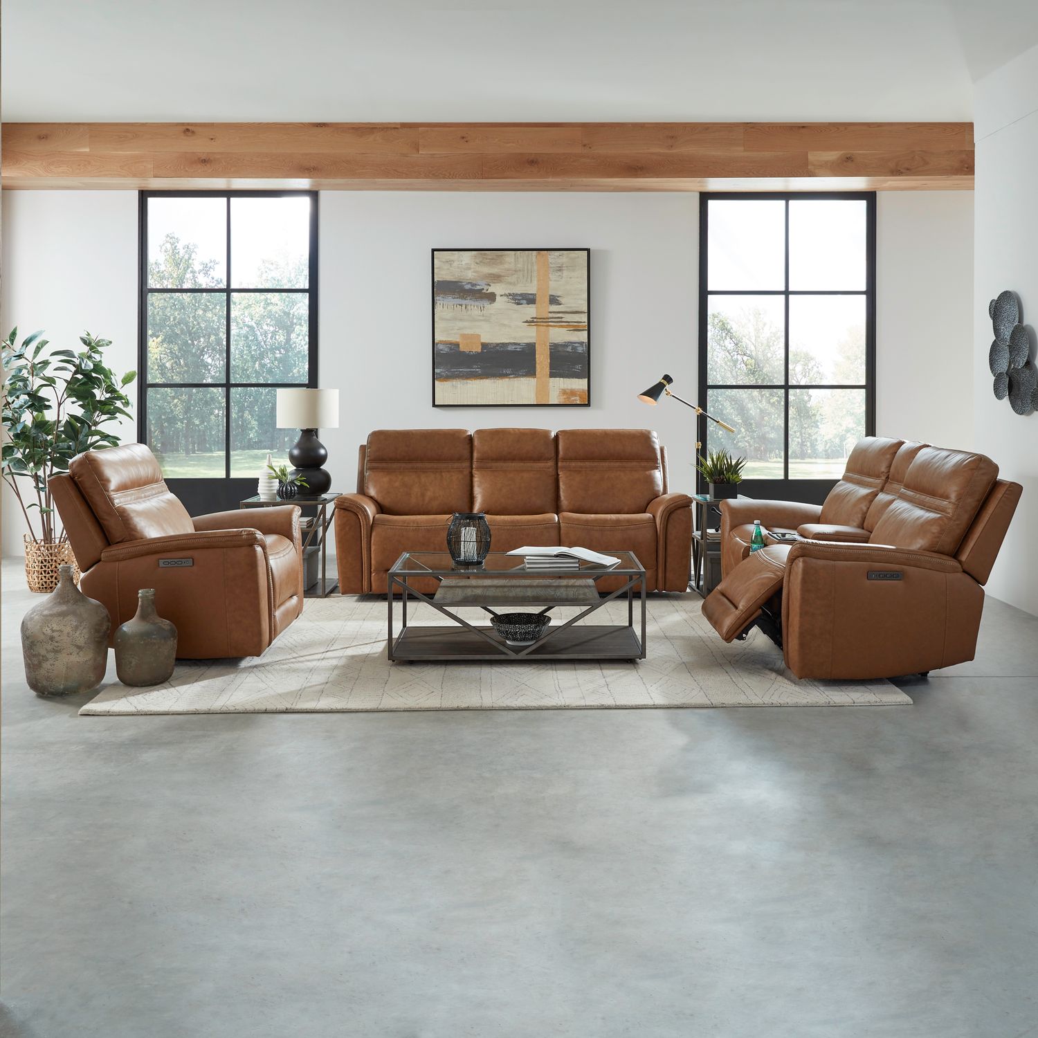Cooper Leather Zero Gravity Living Room Set | Camel Tan