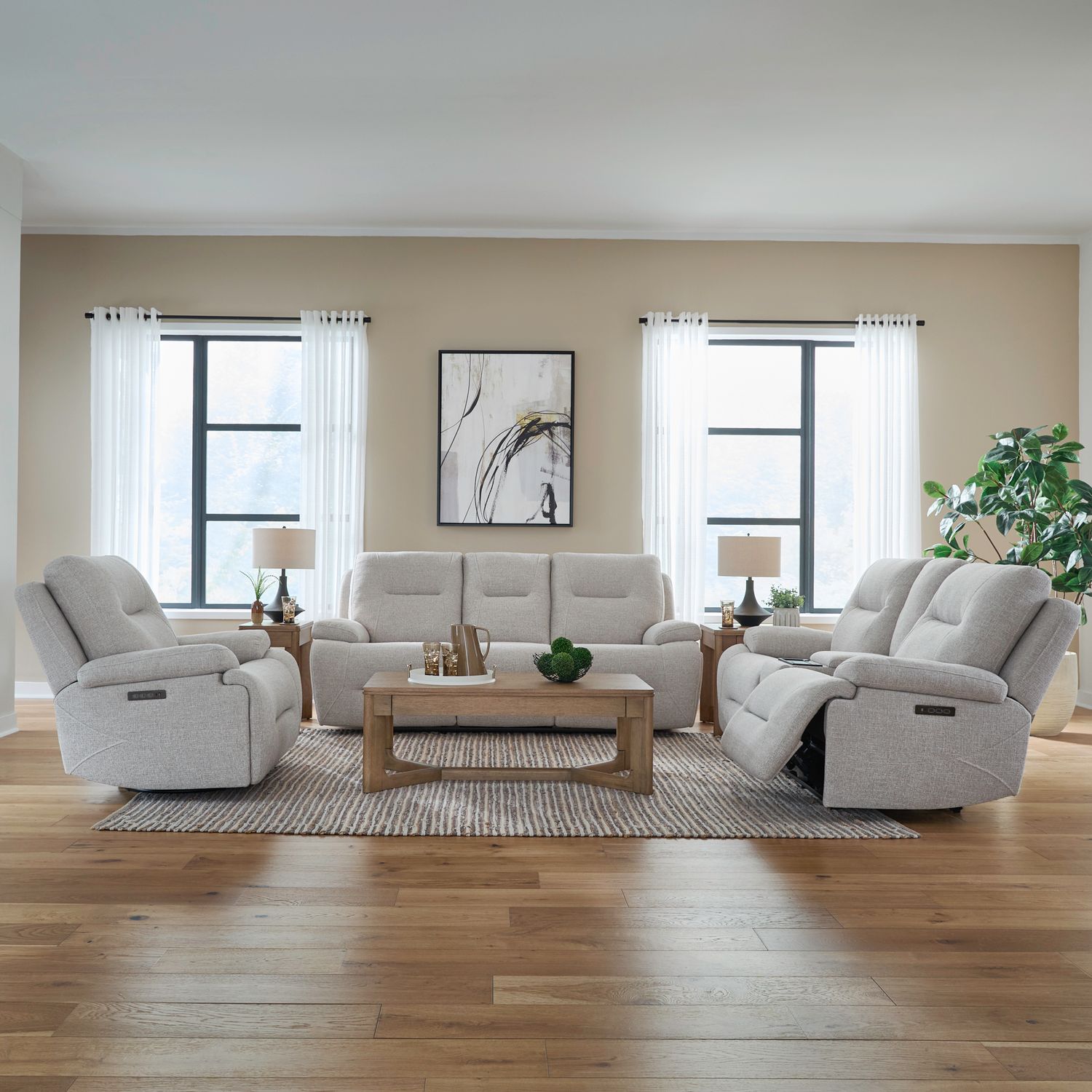 Cameron Fabric Power Reclining Living Room Set | USB Ports