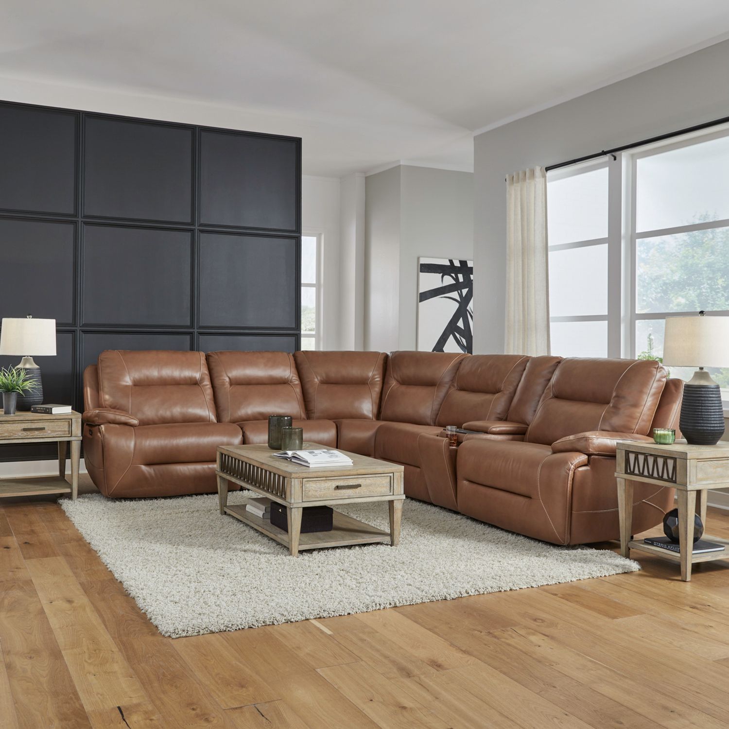 Cameron Leather 6-Piece Power Reclining Sectional w/USB Chargers
