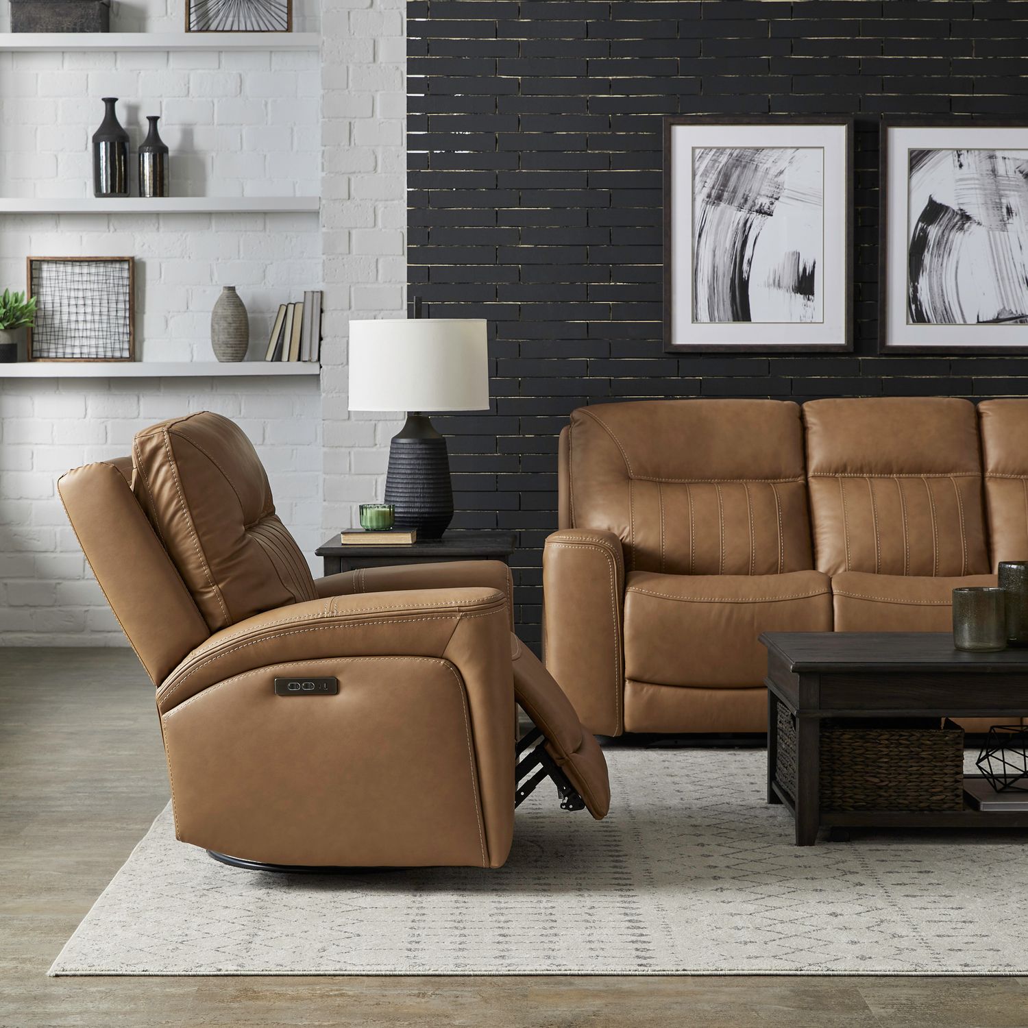 Bennett Leather Swivel Power Recliner w/USB Chargers
