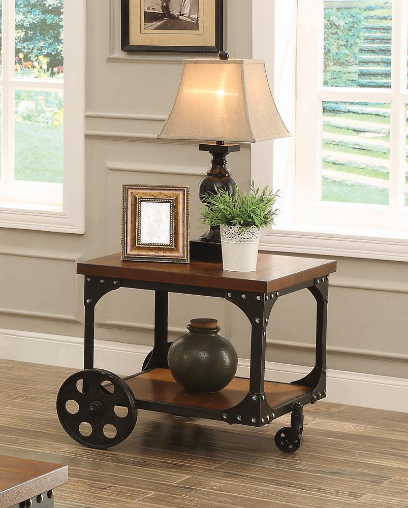 Shepherd Wood End Table with Metal Casters