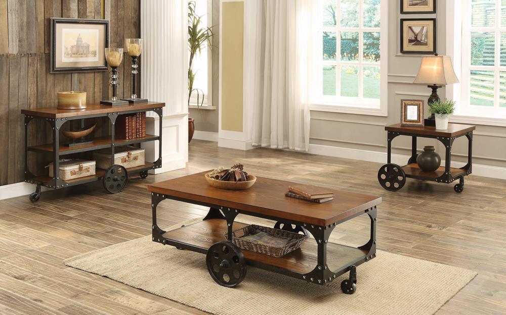 Shepherd Wood End Table with Metal Casters