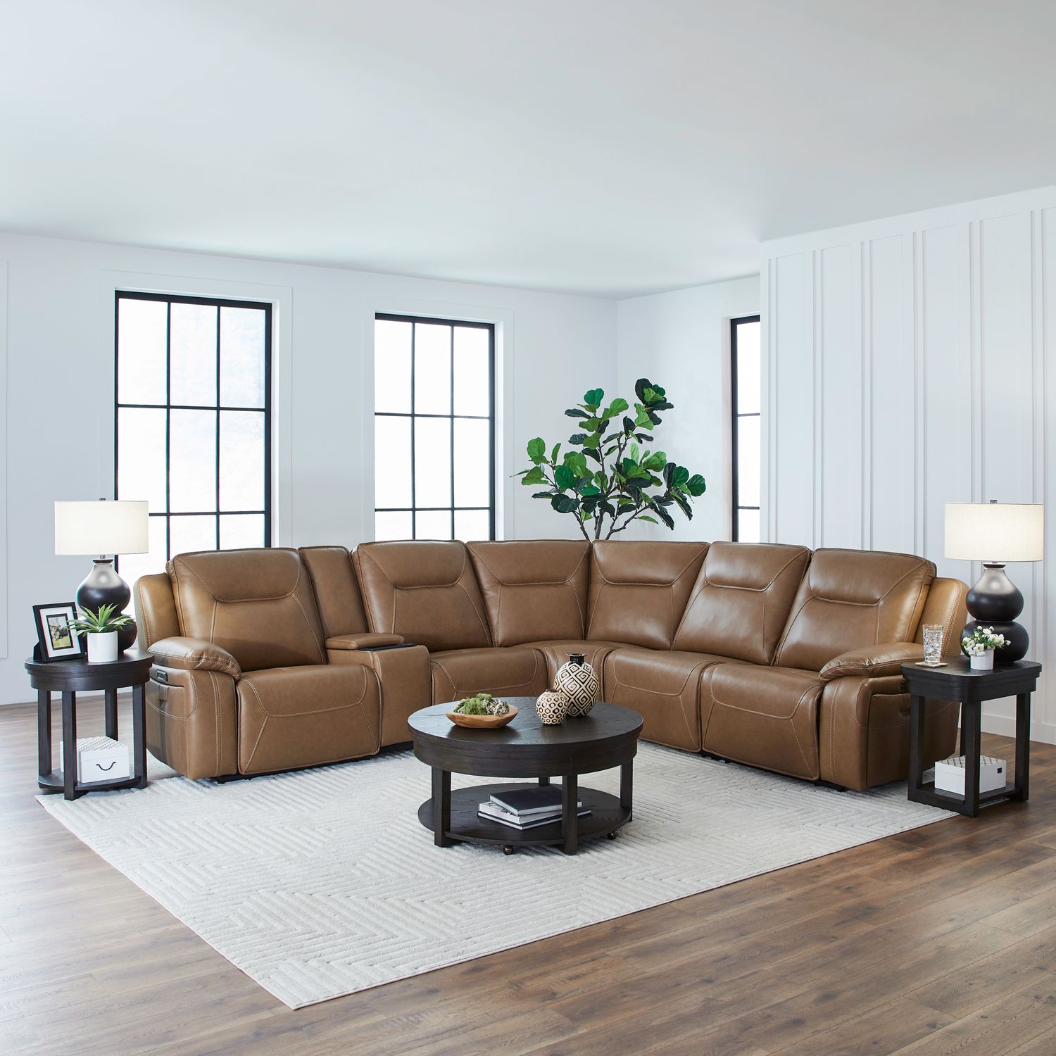 Callihan Leather Power Reclining Living Room Set | Charcoal