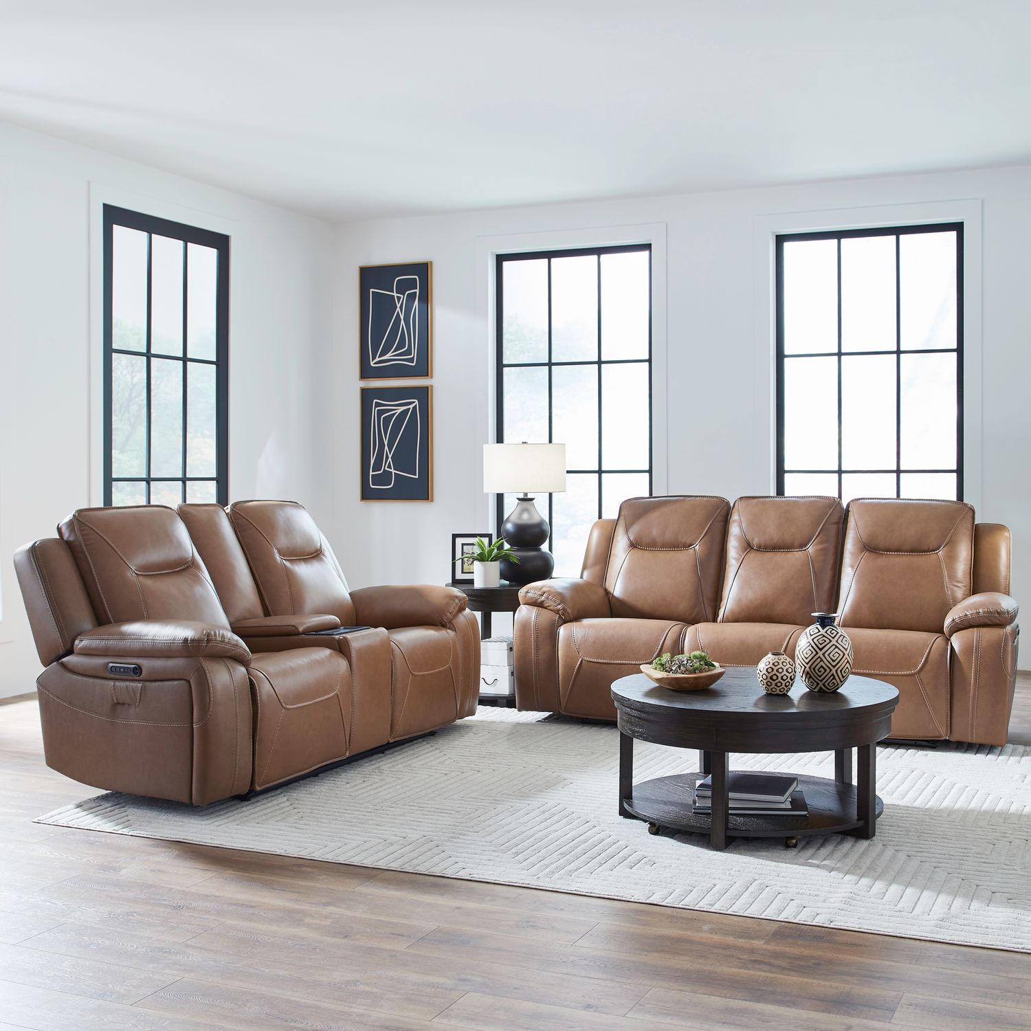 Callihan Leather Power Reclining Loveseat w/Console & USB Chargers