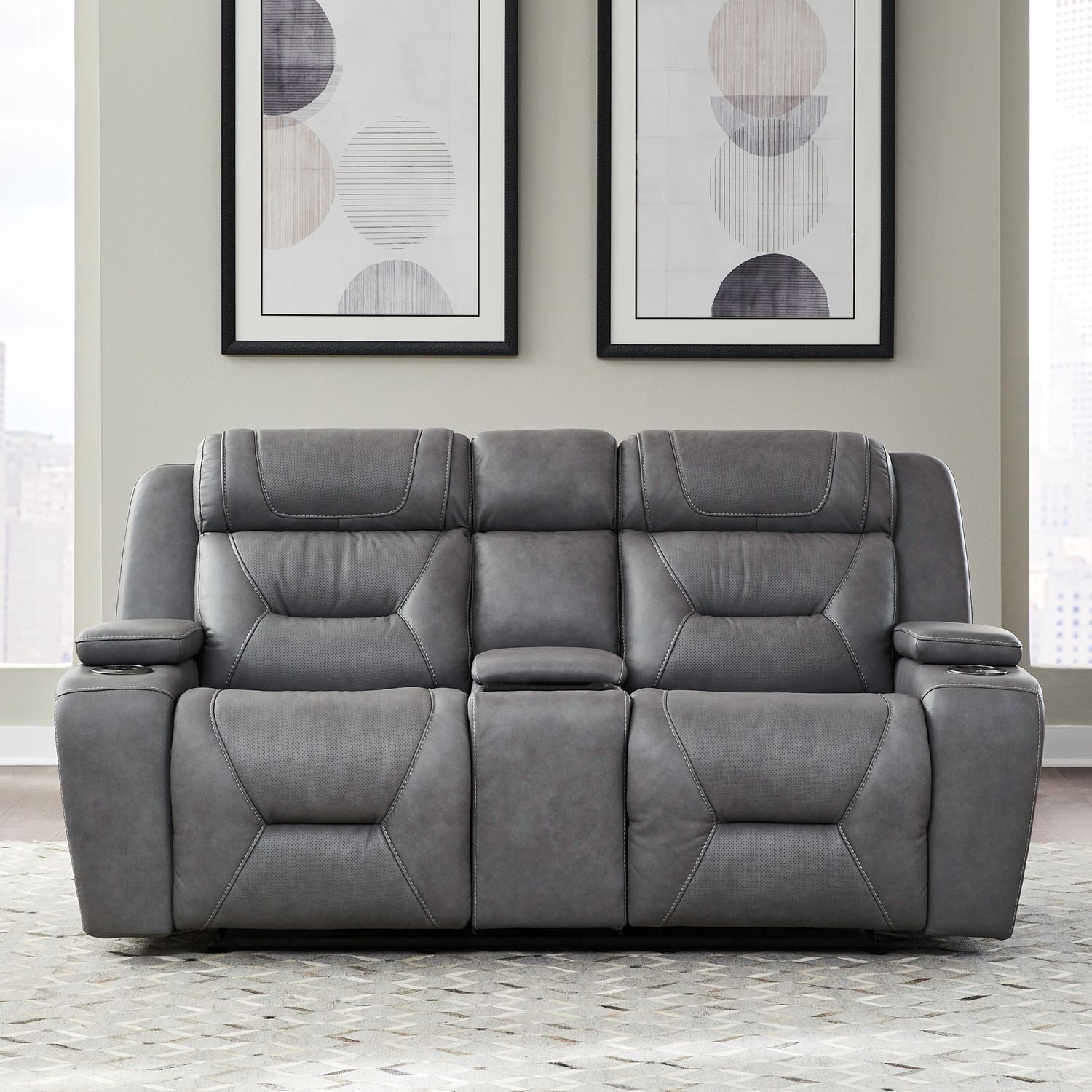 Chapman Leather Power Reclining Set | Alpine Blue Gray