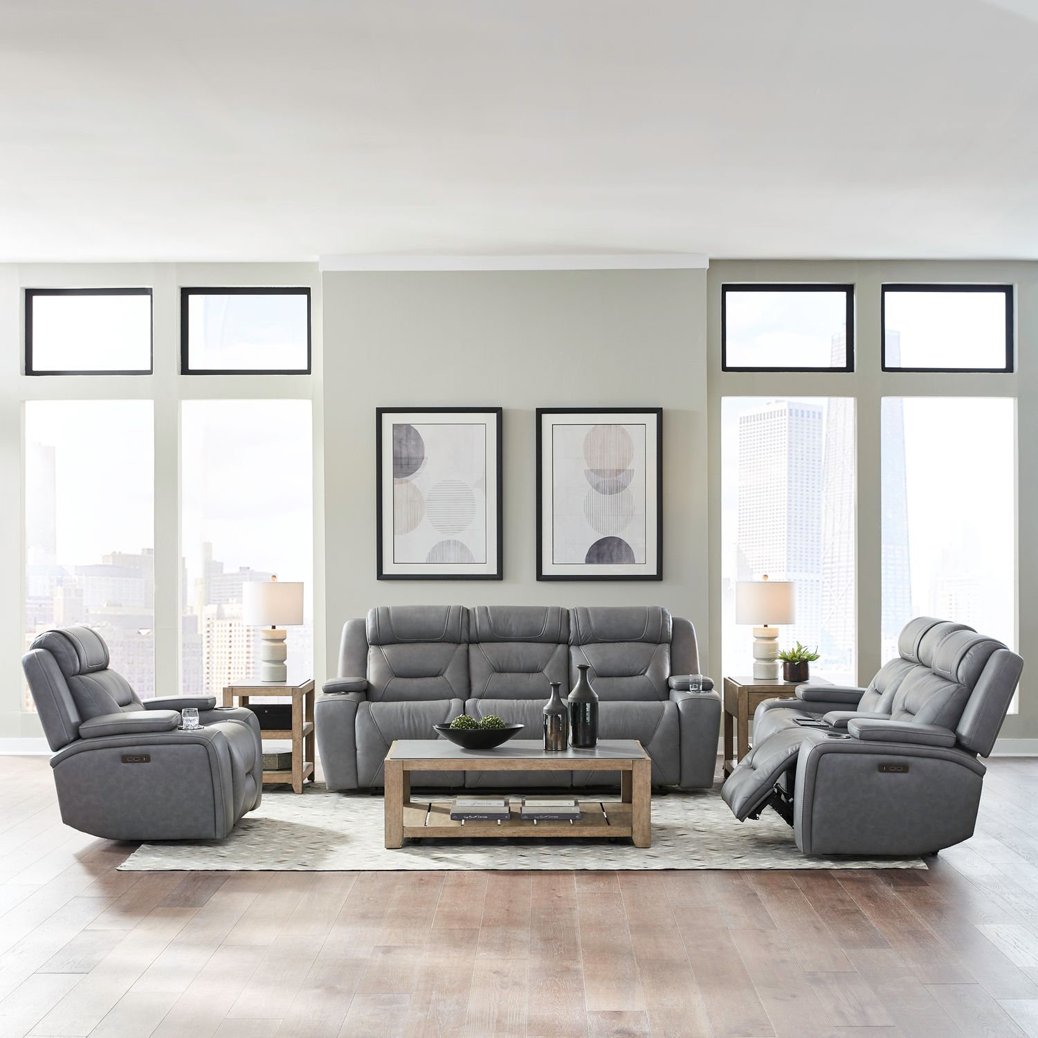 Chapman Leather Power Reclining Set | Alpine Blue Gray