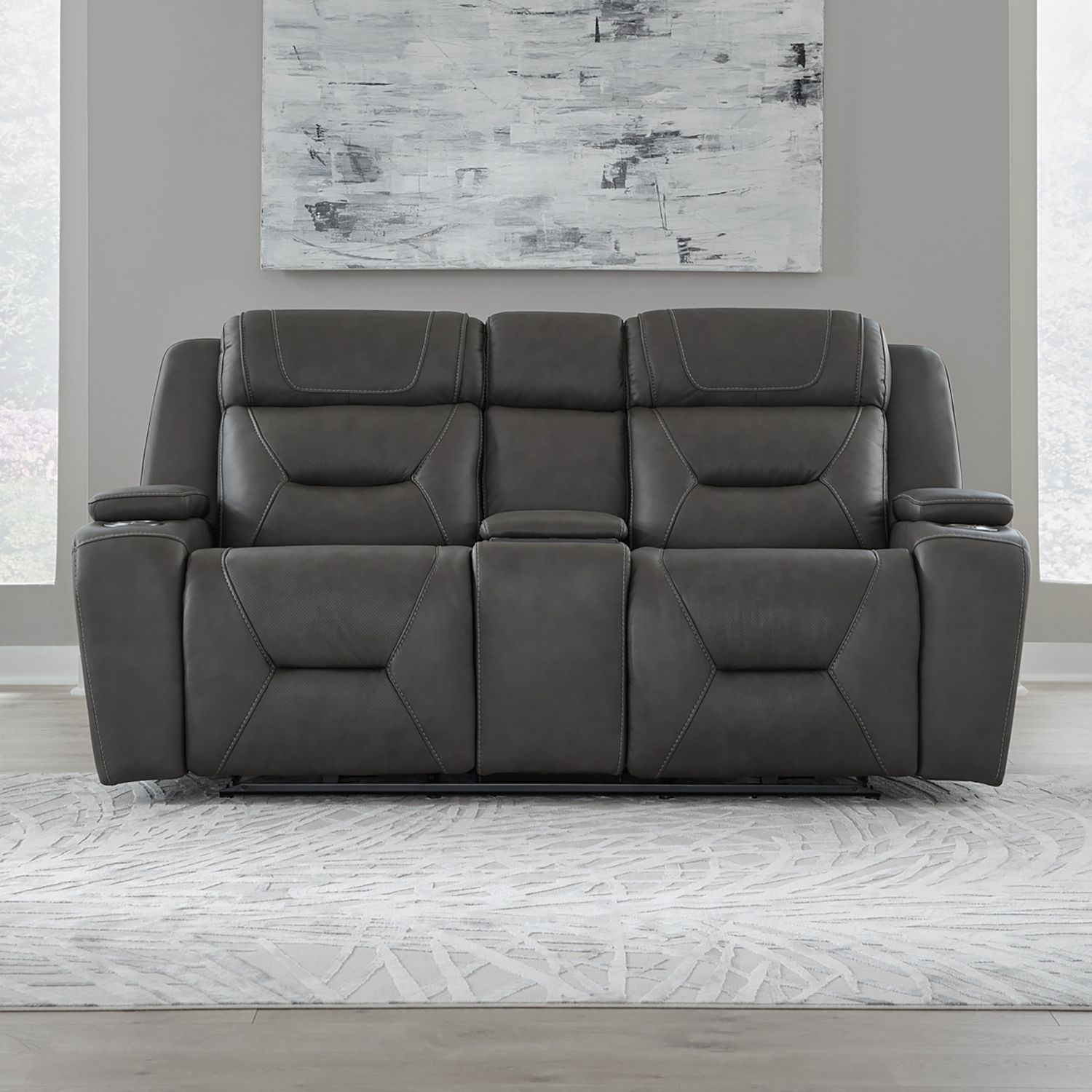 Chapman Leather Power Reclining Loveseat w/Console & USB Chargers