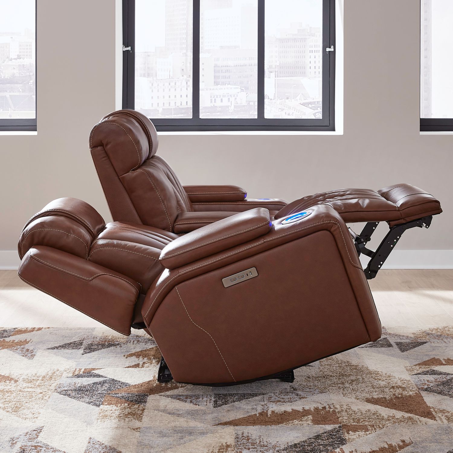 Caswell Leather Power Reclining Loveseat w/Console & USB Chargers
