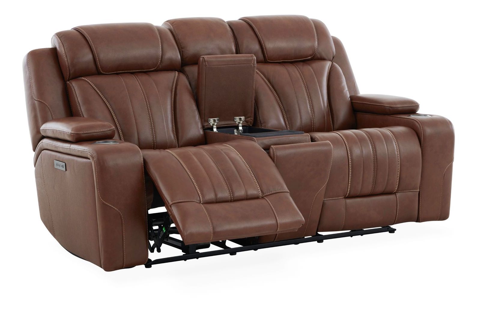 Caswell Leather Power Reclining Loveseat w/Console & USB Chargers