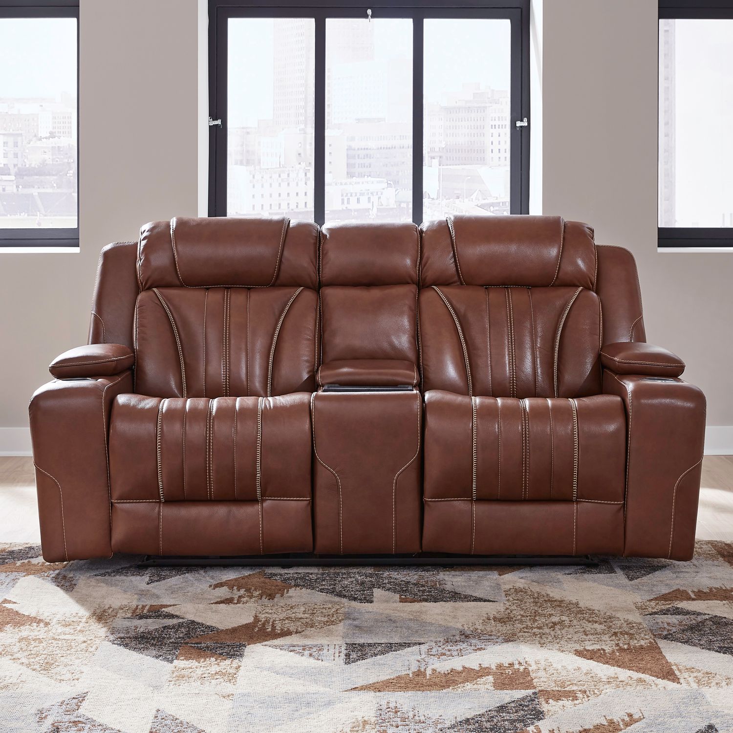 Caswell Leather Power Reclining Loveseat w/Console & USB Chargers