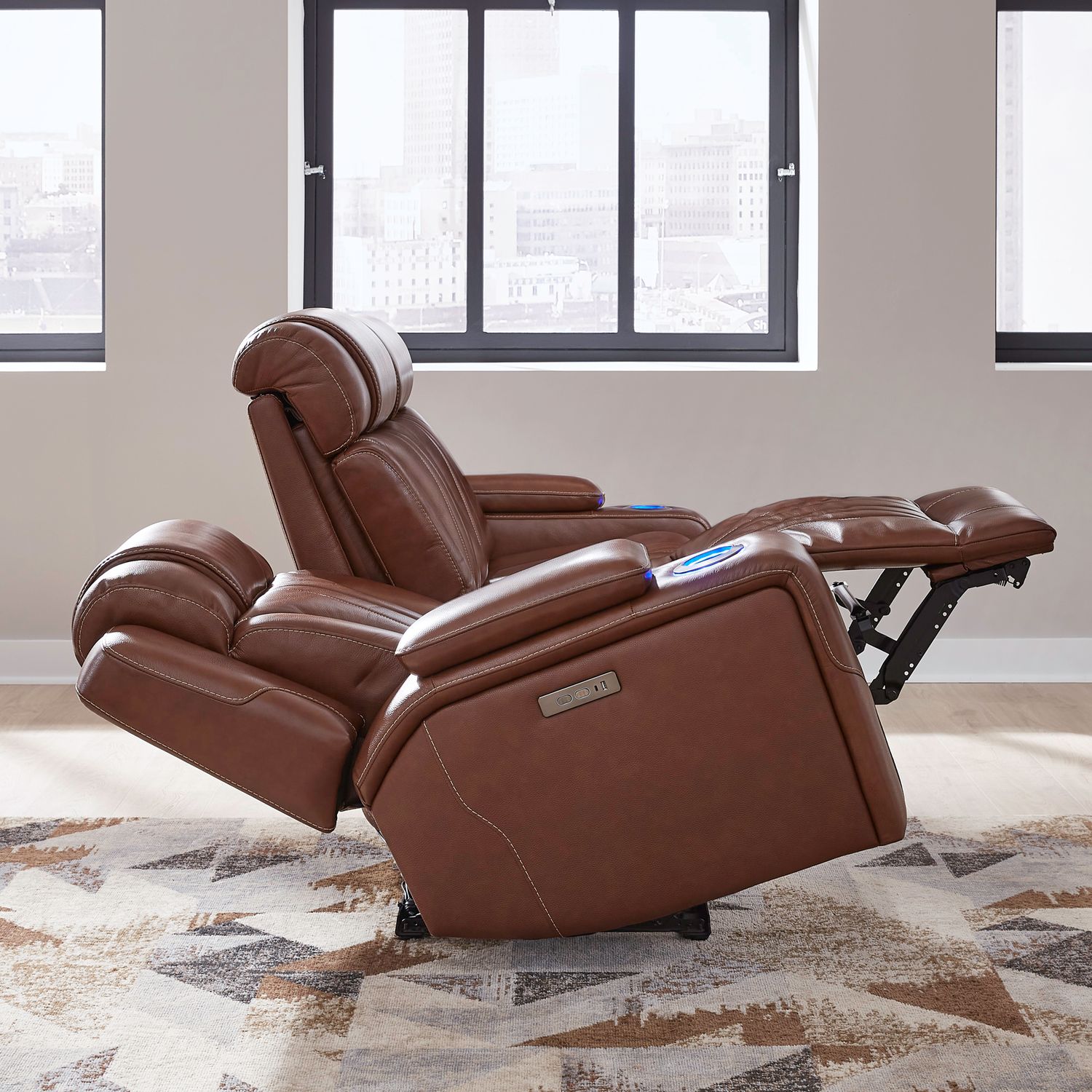 Caswell Leather Power Reclining Sofa w/USB Chargers