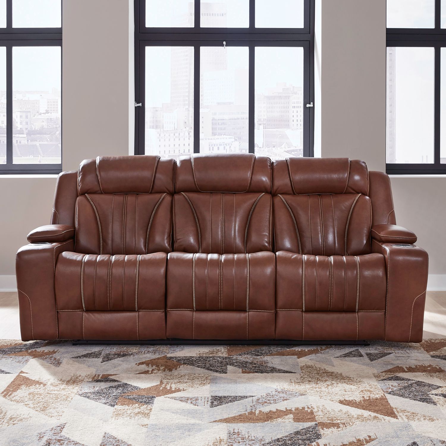 Caswell Leather Power Reclining Sofa w/USB Chargers
