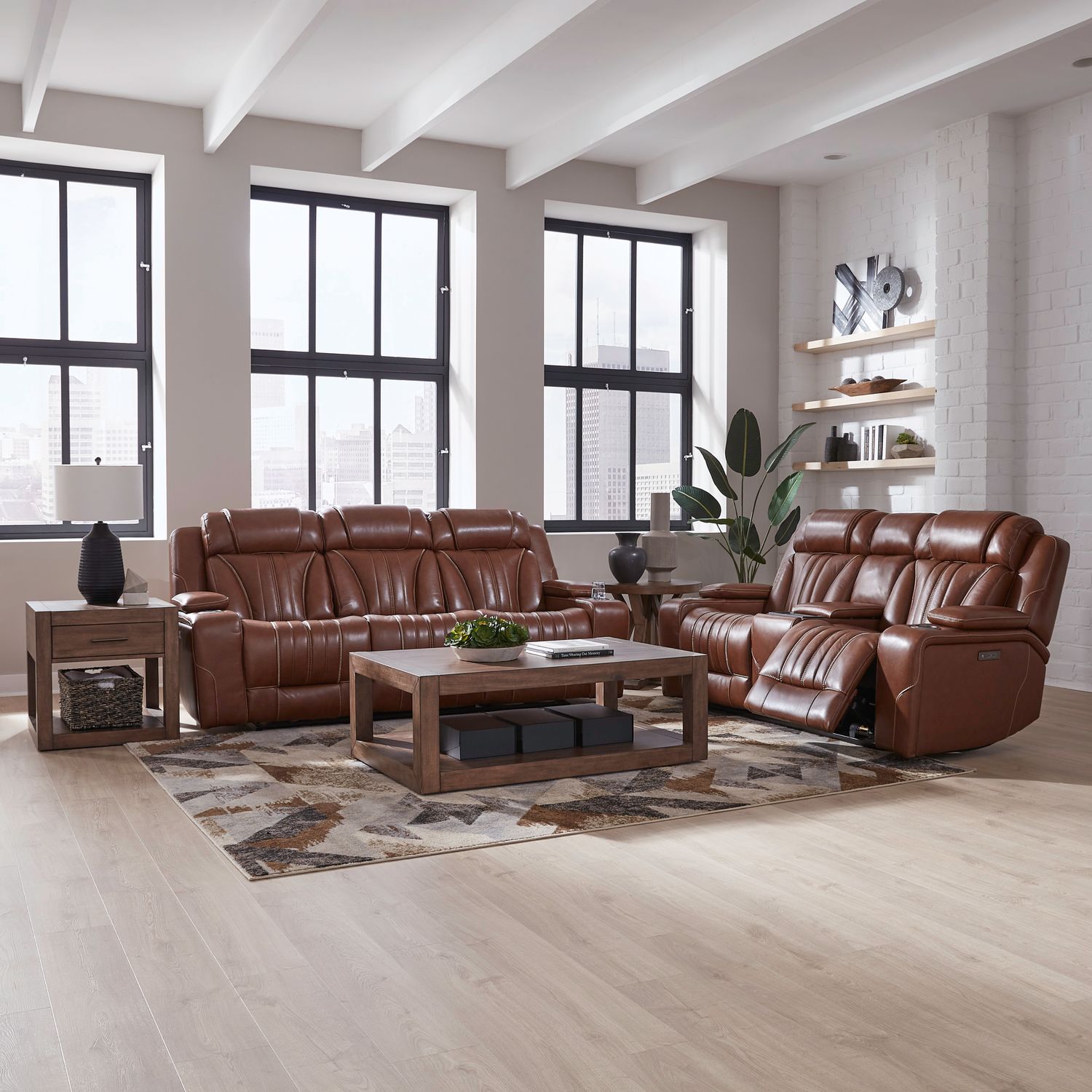 Caswell Leather Power Reclining Loveseat w/Console & USB Chargers