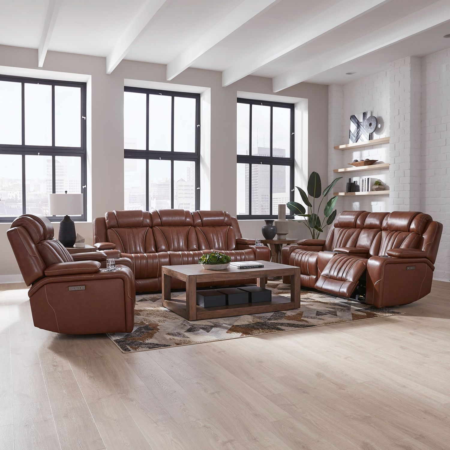 Caswell Leather Power Reclining Loveseat w/Console & USB Chargers