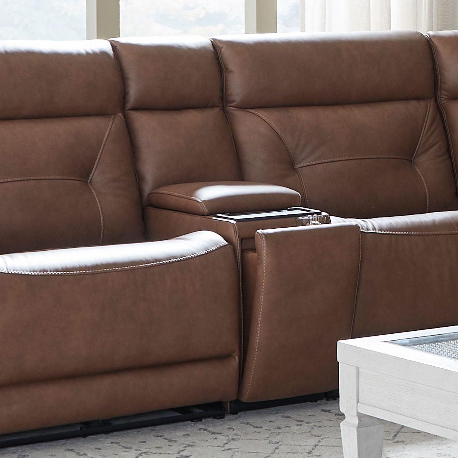 Beckham Leather 6-Piece Power Reclining Sectional w/USB Chargers