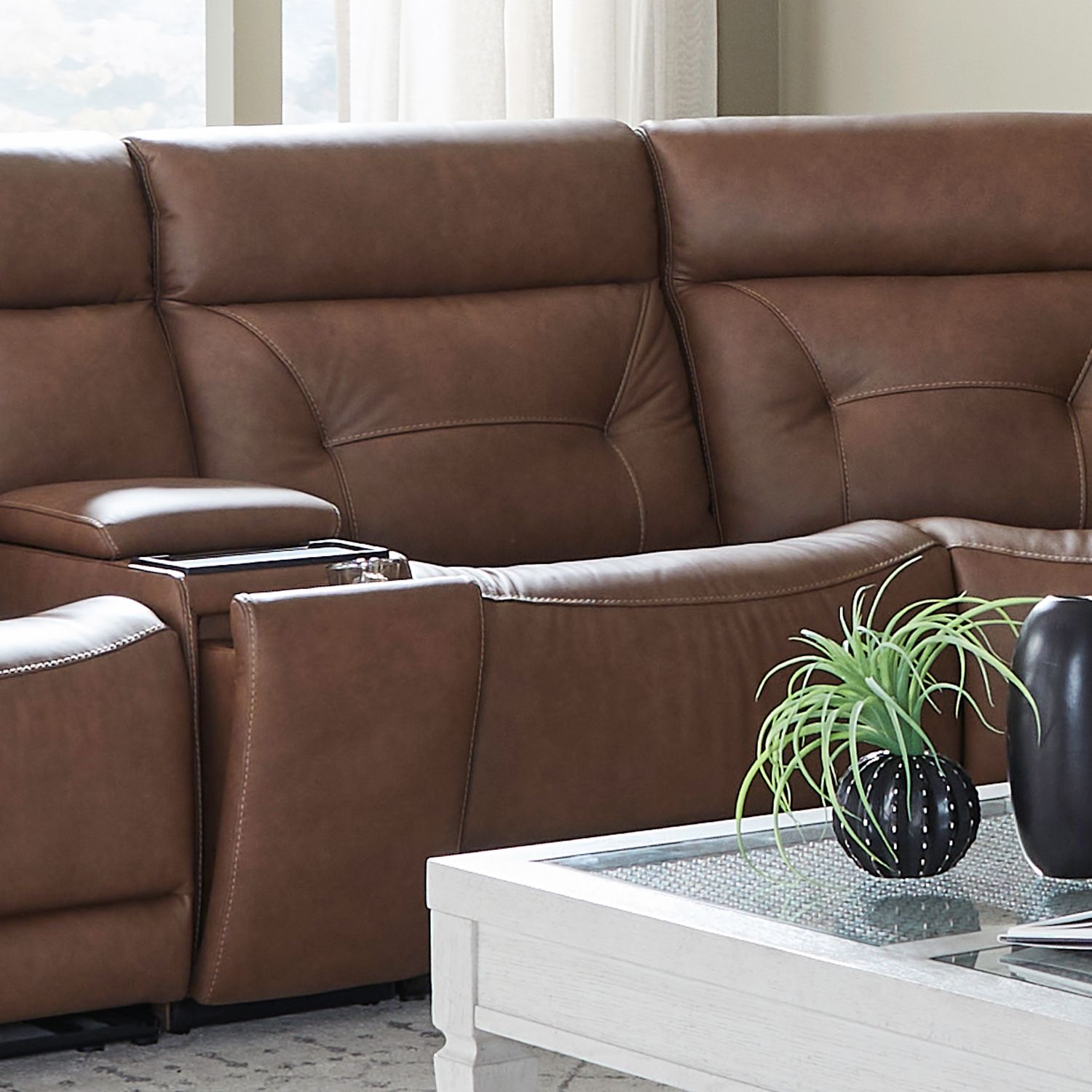 Beckham Leather 6-Piece Power Reclining Sectional w/USB Chargers