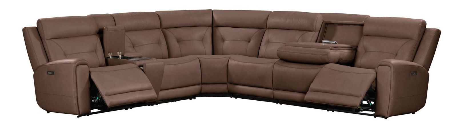 Beckham Leather 7-Piece Power Reclining Sectional w/USB Chargers