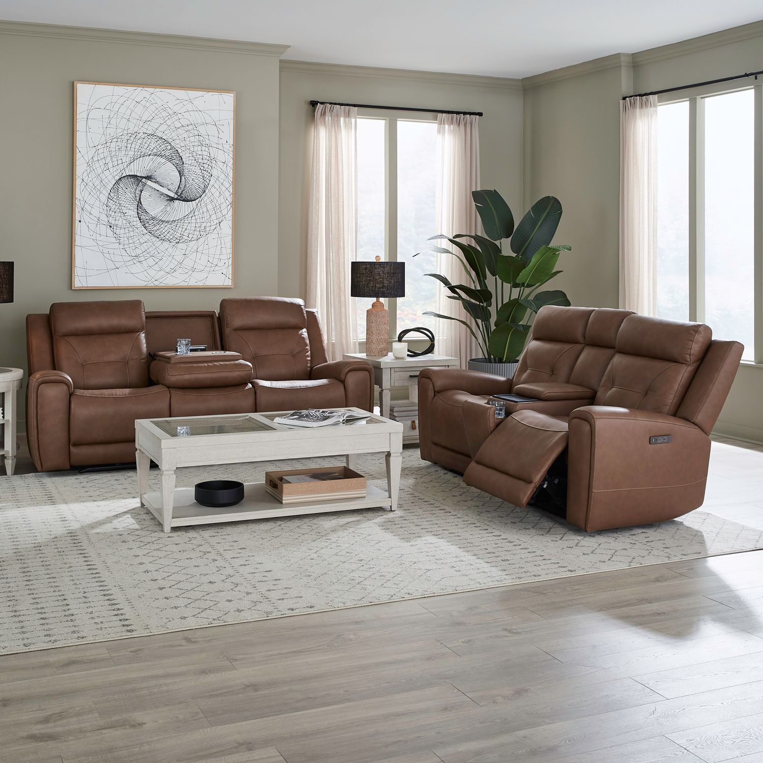 Beckham Leather Power Reclining Loveseat w/Console & USB Chargers