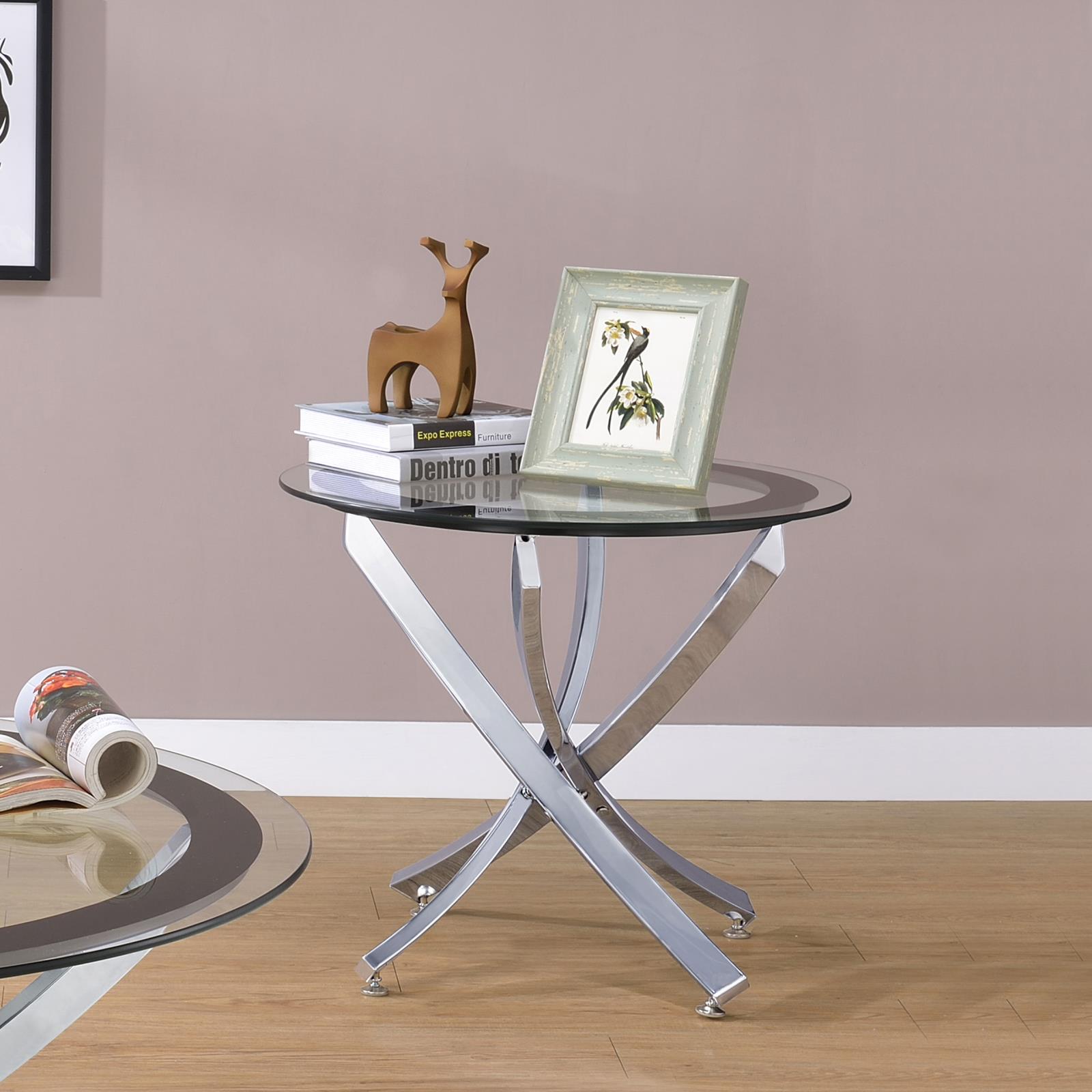 Brooke Glass Top End Table with Chromed Base