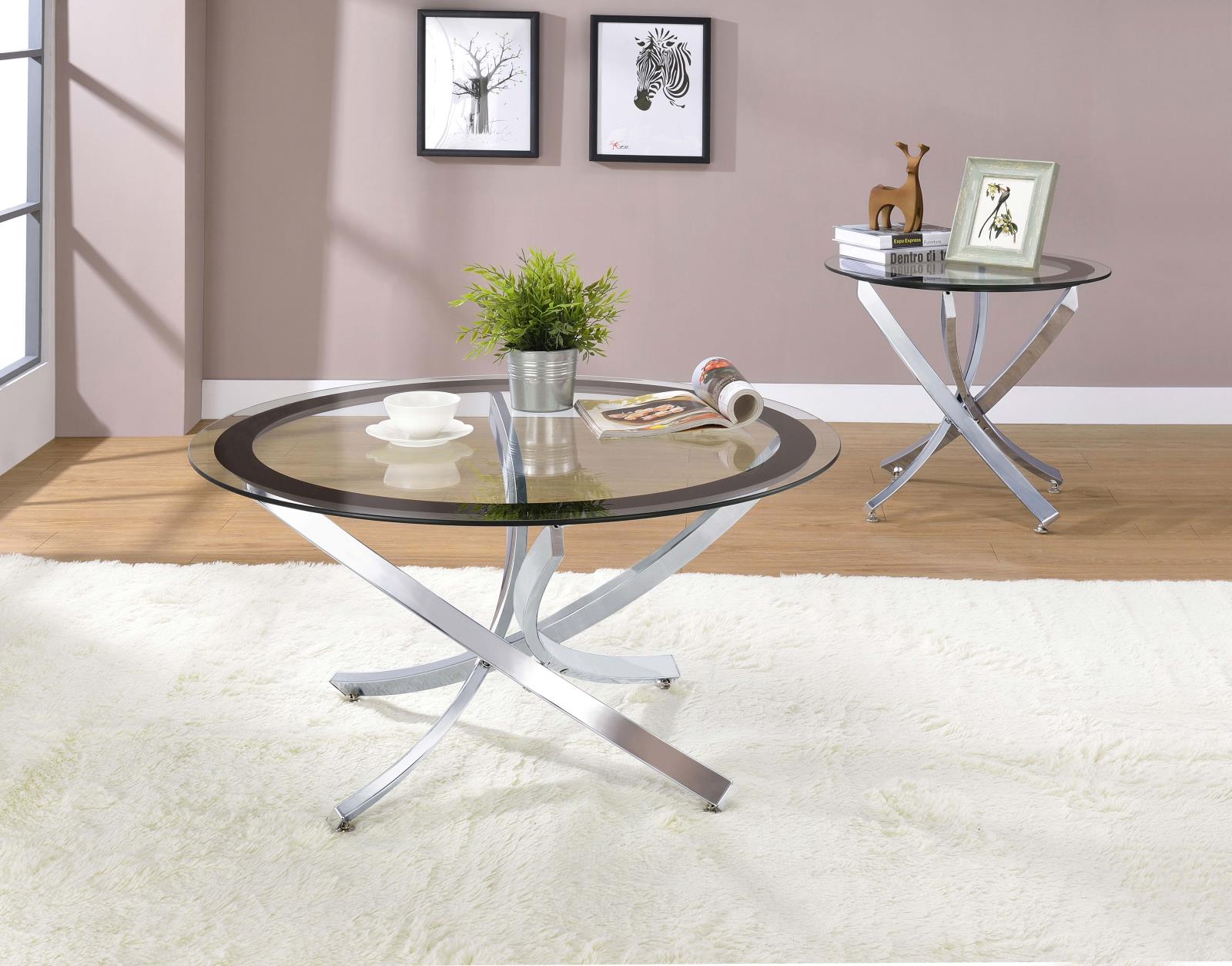Brooke Glass Top End Table with Chromed Base