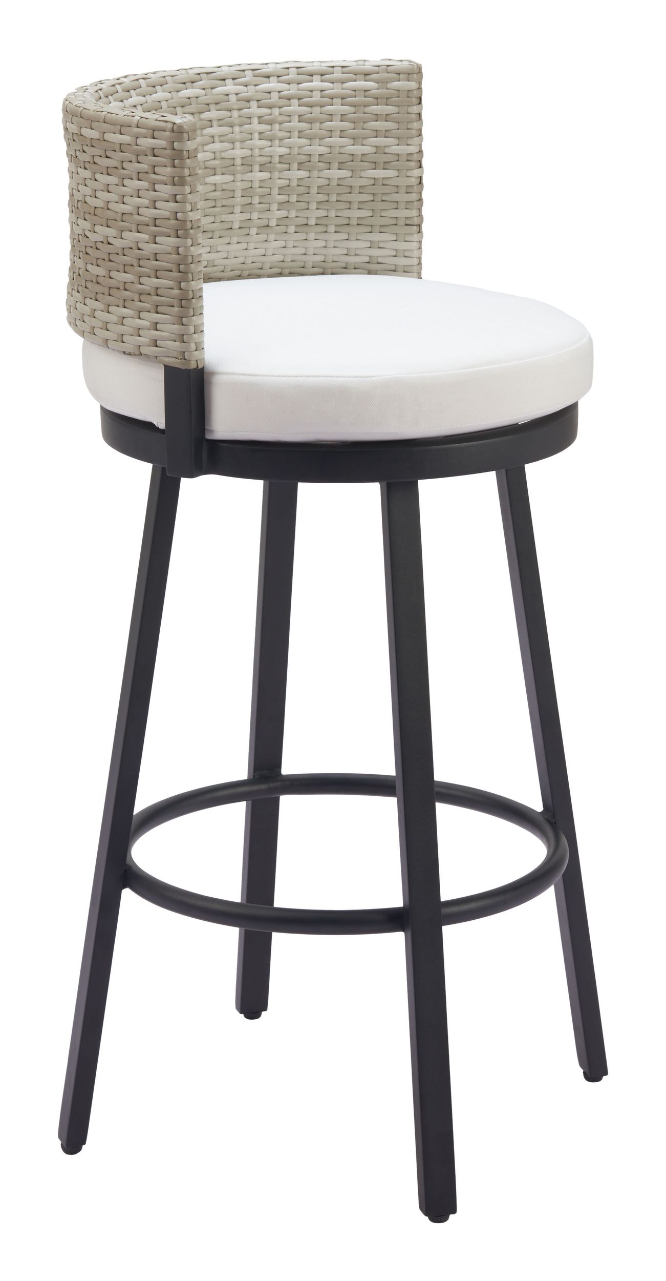 Midnight Wave Olefin/Synthetic Rattan Weave Outdoor Barstool