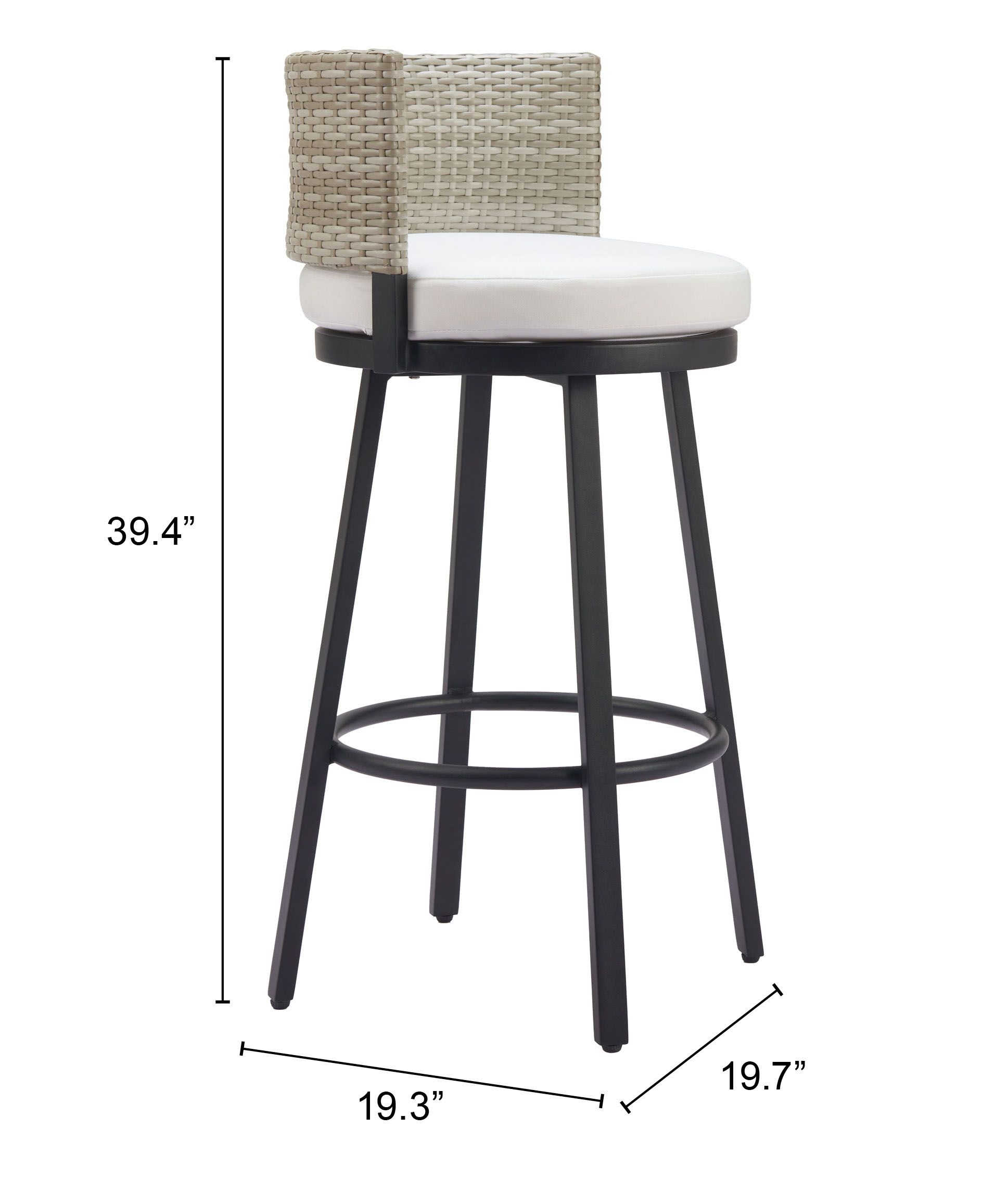 Midnight Wave Olefin/Synthetic Rattan Weave Outdoor Barstool