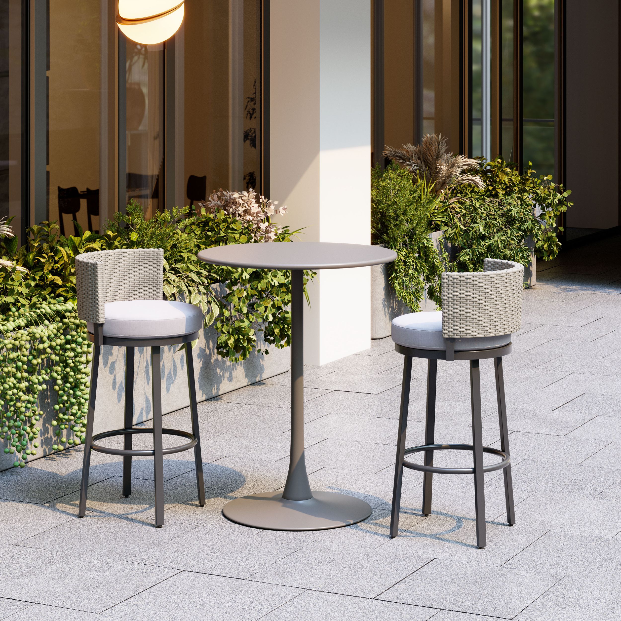Midnight Wave Olefin/Synthetic Rattan Weave Outdoor Barstool