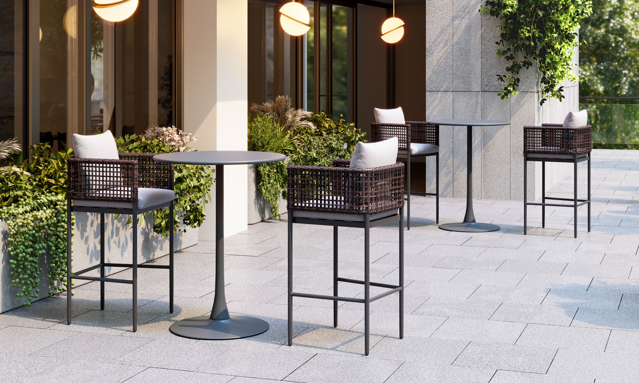 Palm Paradise Olefin/Aluminum/Synthetic Rattan Weave Barstool