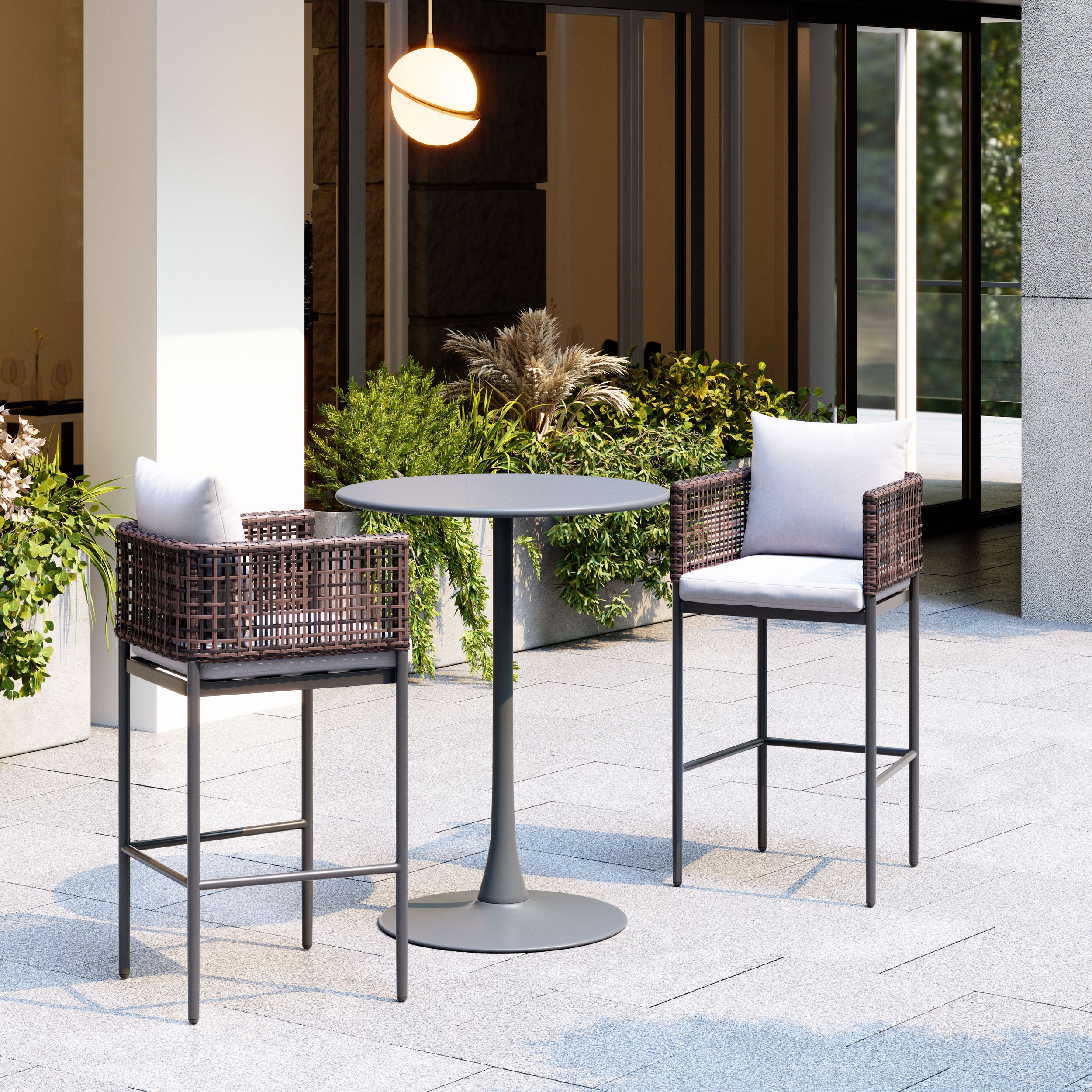 Palm Paradise Olefin/Aluminum/Synthetic Rattan Weave Barstool