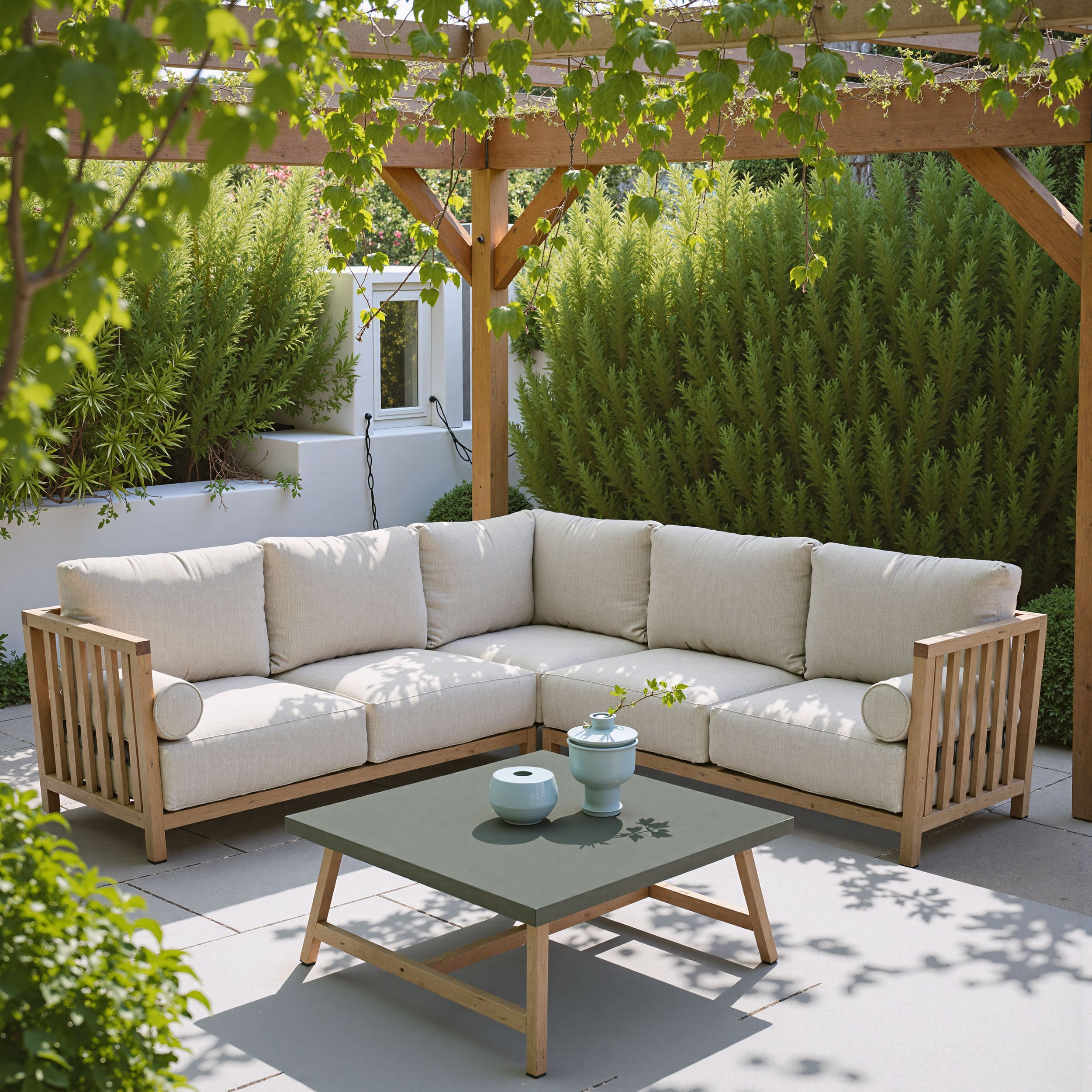 Kert Square Faux Concrete/Wood Outdoor Coffee Table