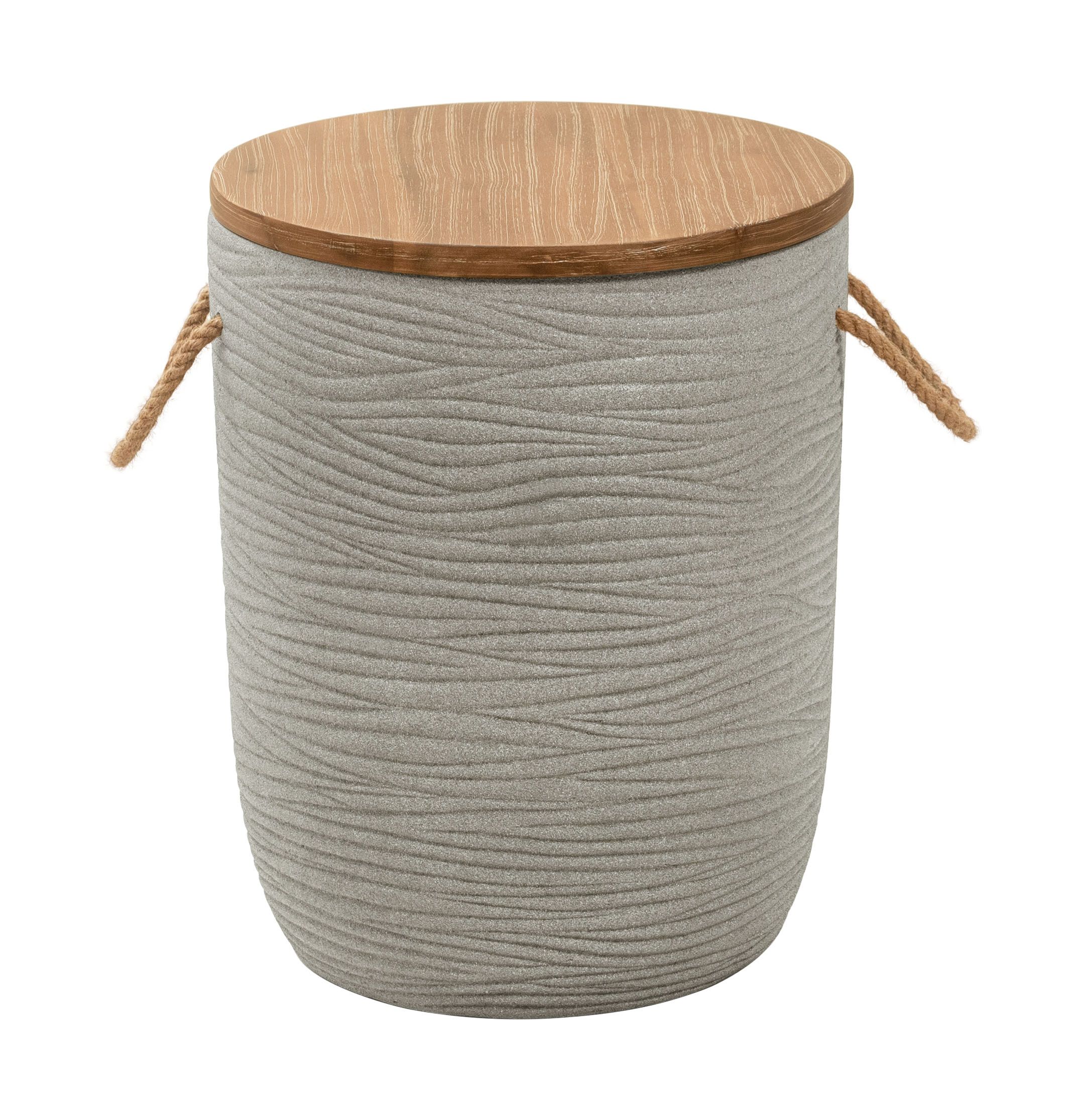 Biban Round  Wood/Faux Concrete Side Table