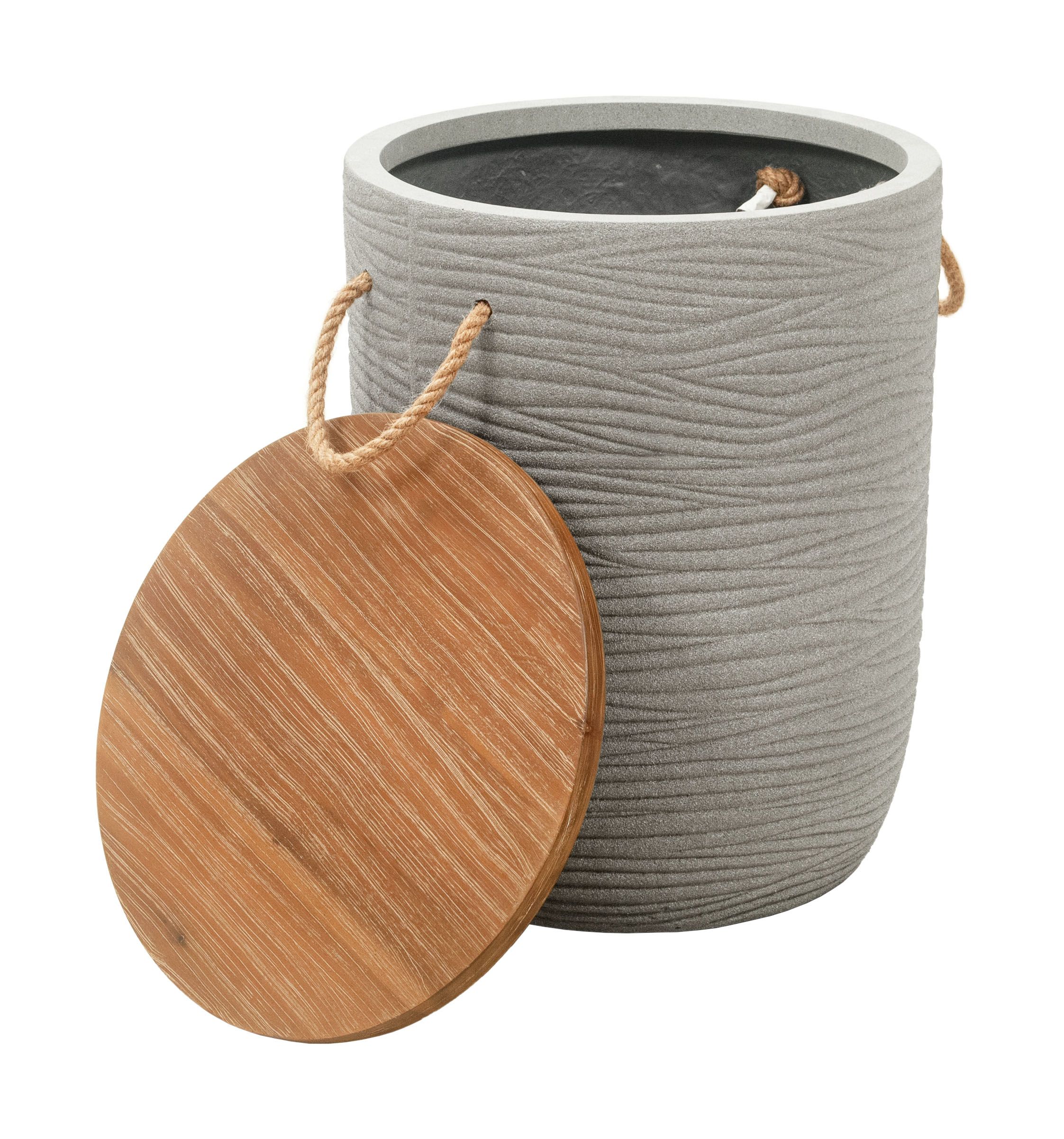 Biban Round  Wood/Faux Concrete Side Table