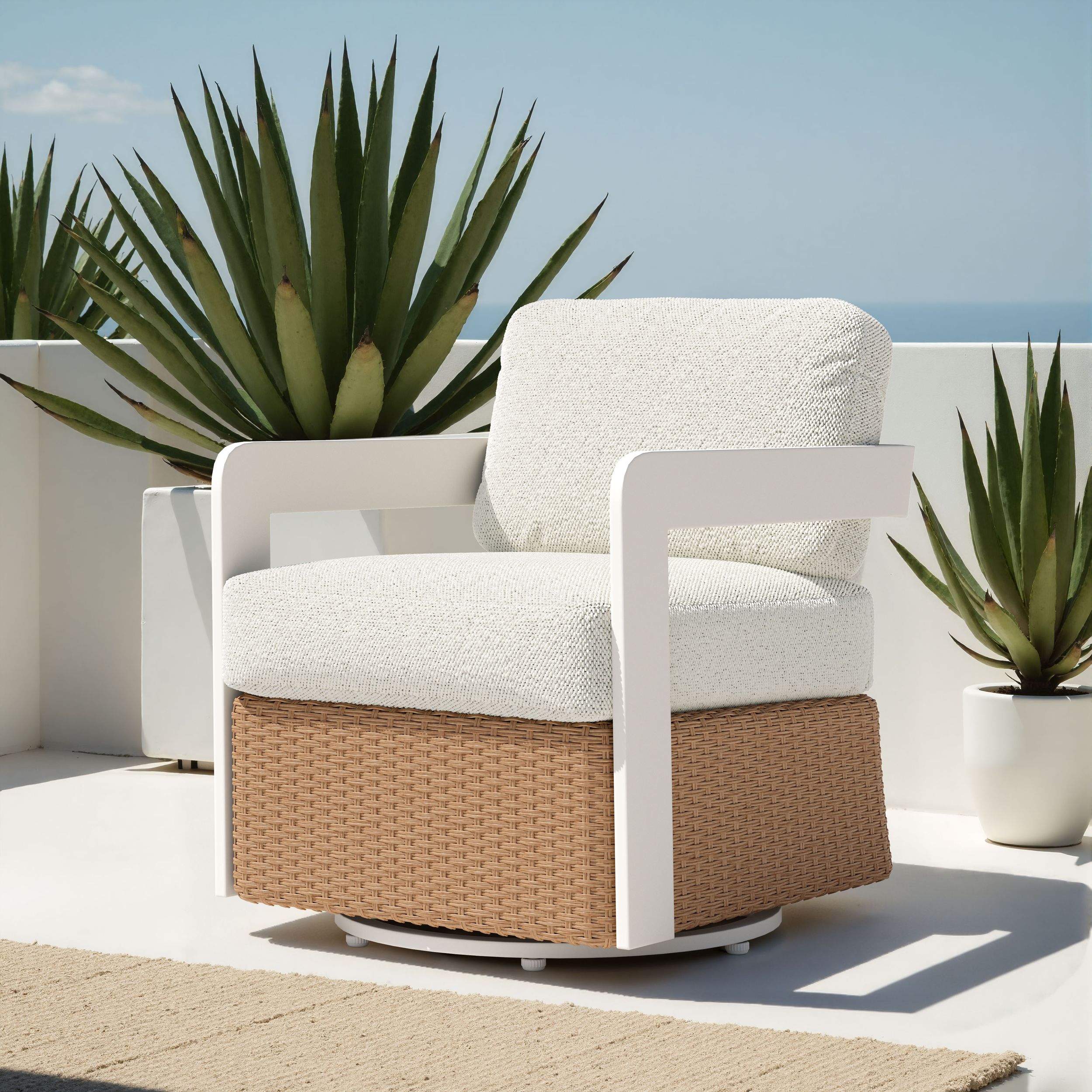 Gelo Olefin/Synthetic Rattan Weave Swivel Chair