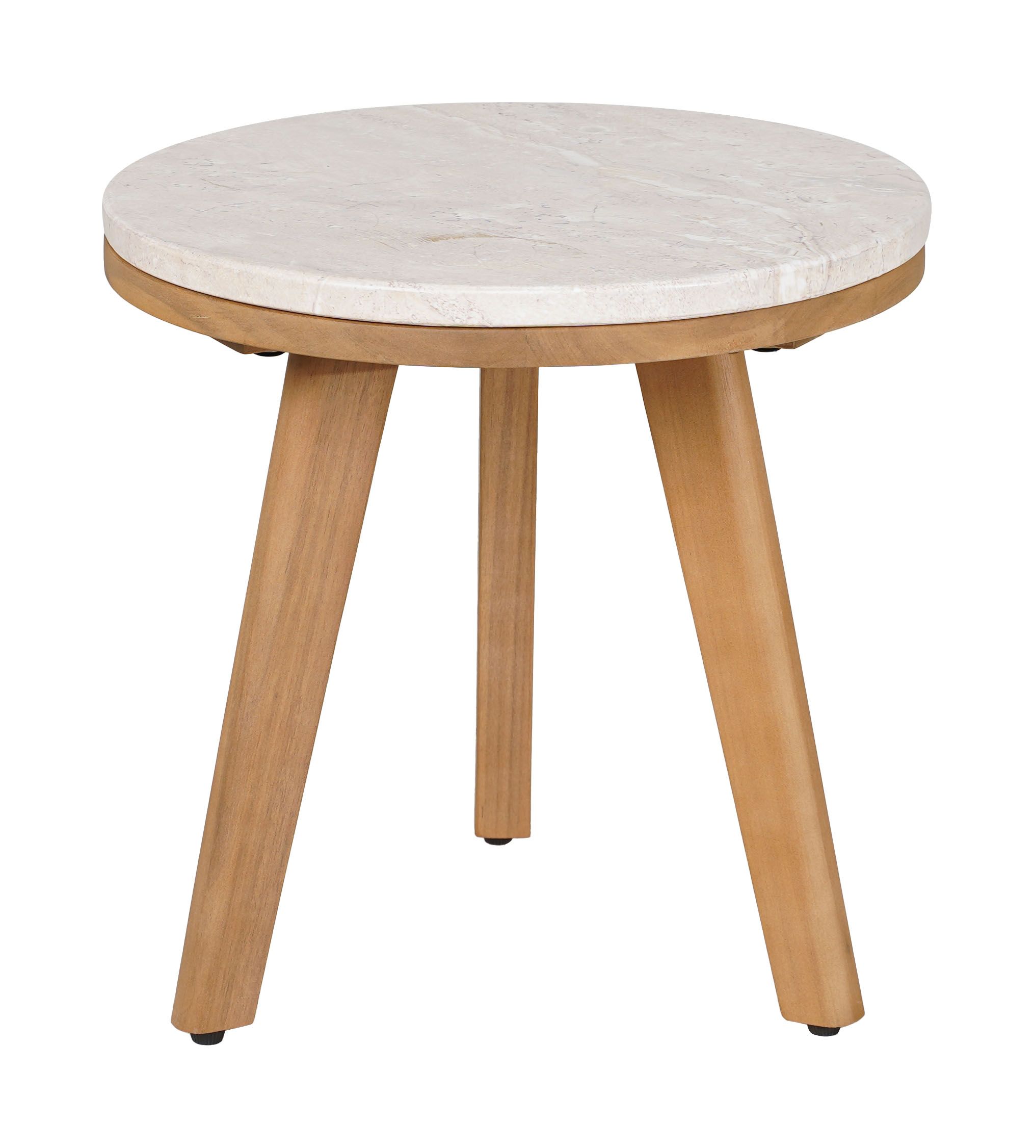 Siro Round Laminated Travertine/Wood Side Table