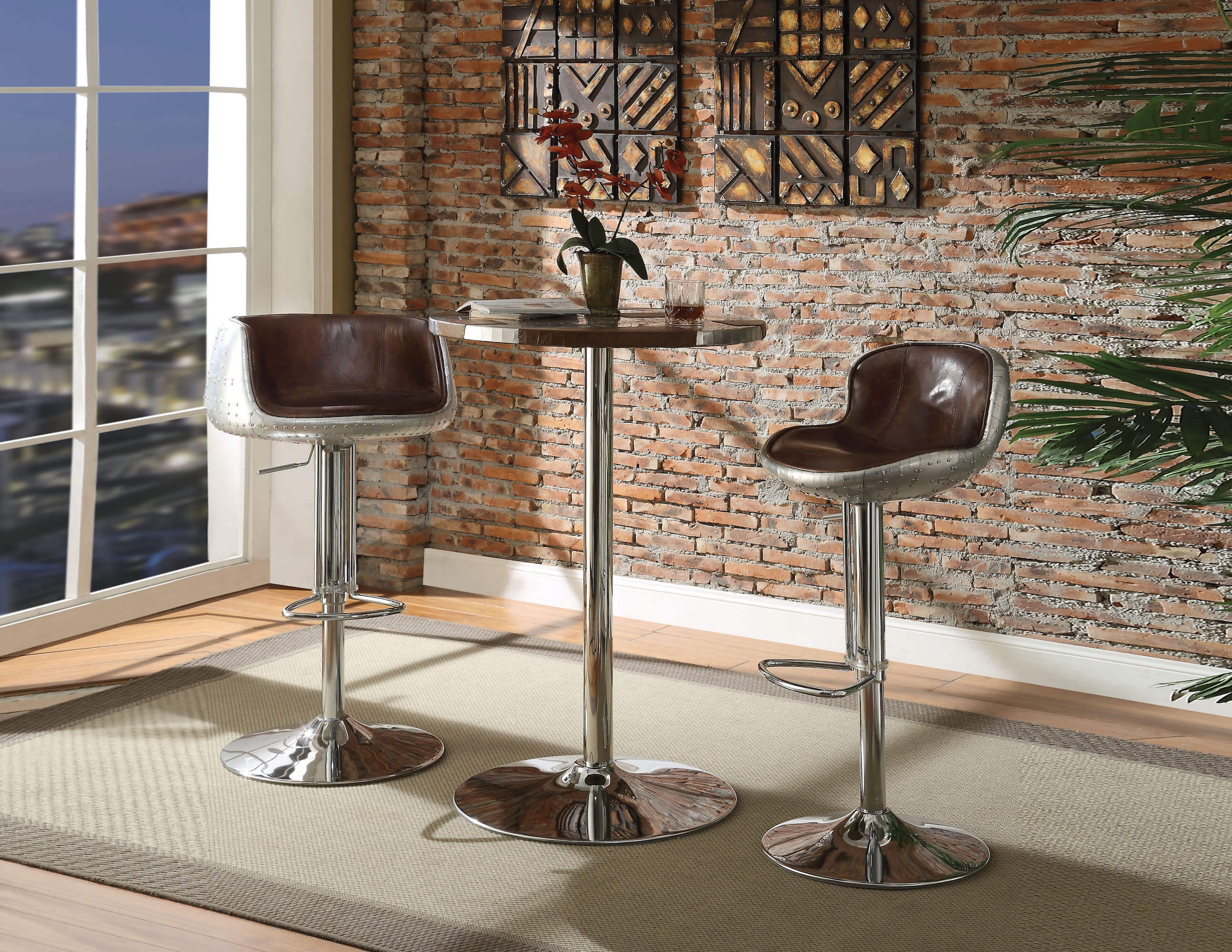 Brancaster Top Grain Leather/Aluminum Round Bar Table
