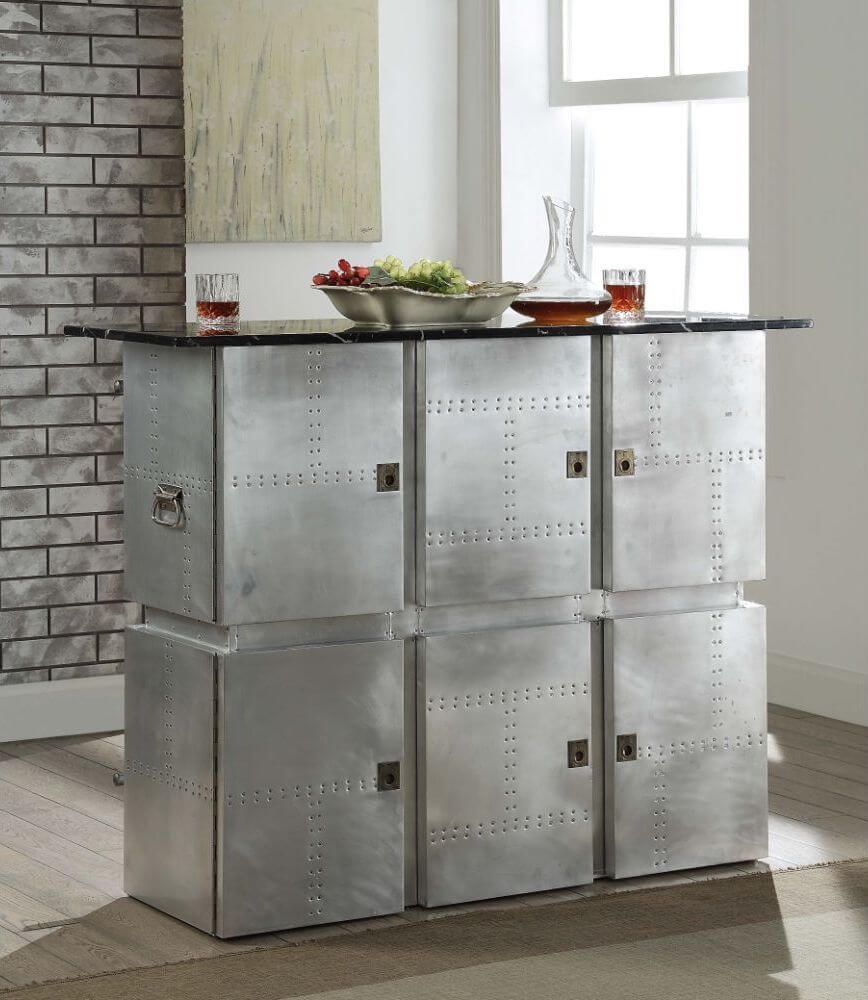 Brancaster Marble/Aluminum Rectangular Storage Bar Table